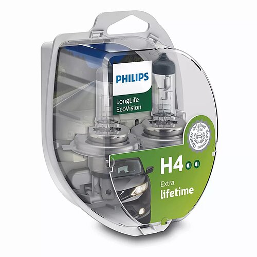Philips H4 12V 60/55W P43t LongLife EcoVision 2 Stück