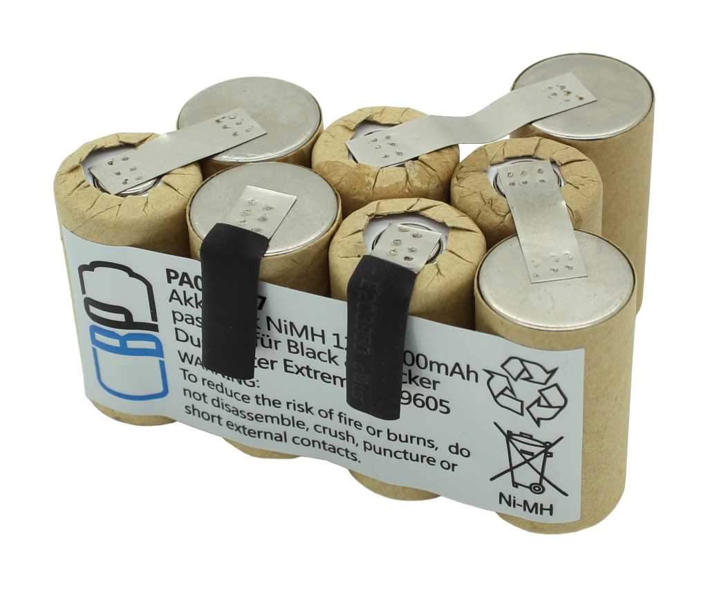 Akkupack NiMH 9,6V 3000mAh F1x4+3+1 Sub-C mit Lötfahnen passend für Black & Decker Dustbuster Extreme DV9605BN, DV9605 Akkupack NiMH 9,6V 3000mAh F1x4+3+1 Sub-C mit Lötfahnen passend für Black & Decker Dustbuster Extreme DV9605BN, DV9605