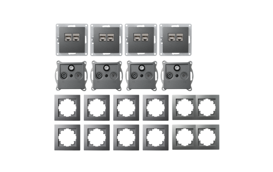 Schalter und Steckdosen Set McPower Flair ''Multimedia'' 18-teilig, anthrazit