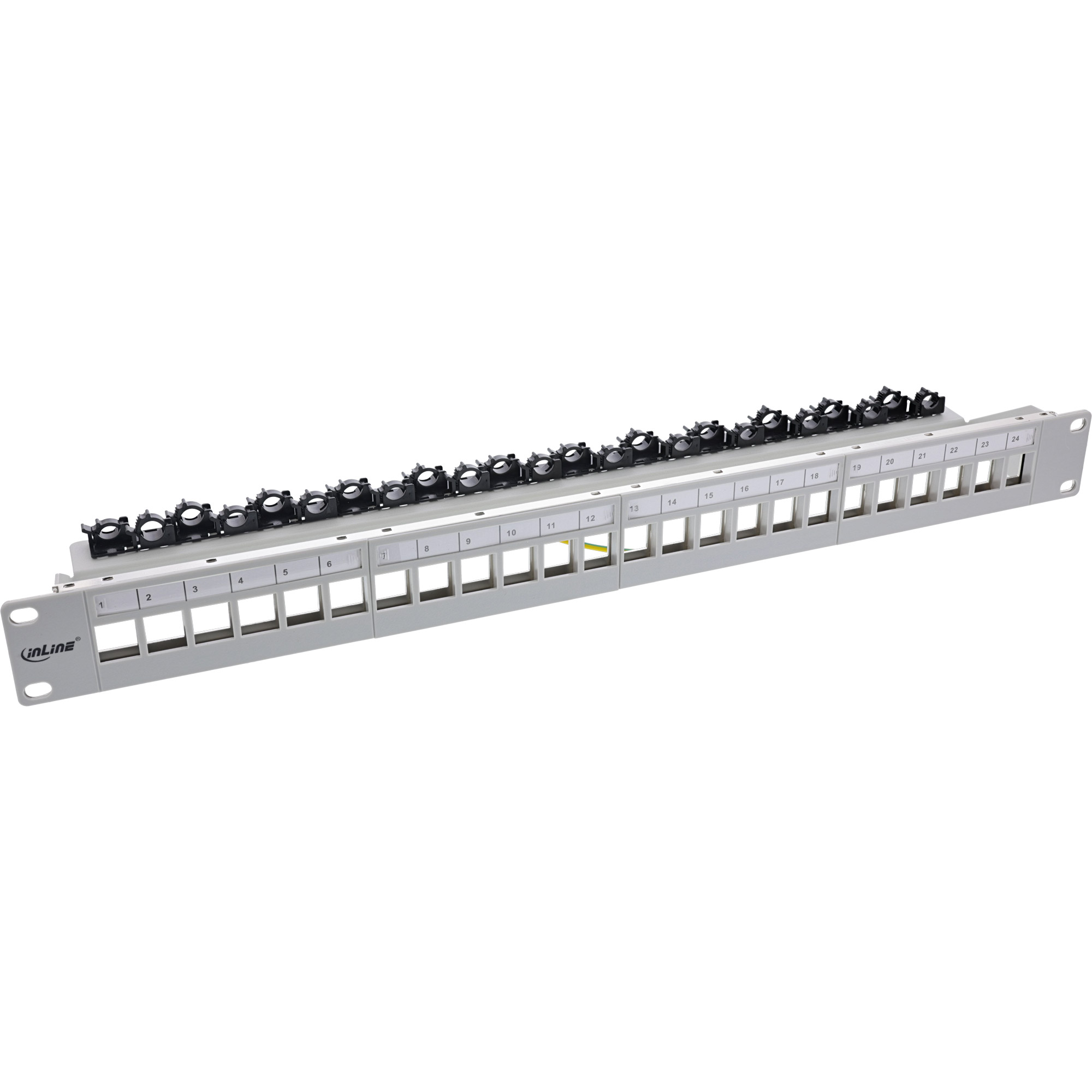 Inline® Patchfeld 24-fach, Keystone Leerblech Patchpanel, 19", 1HE, lichtgrau