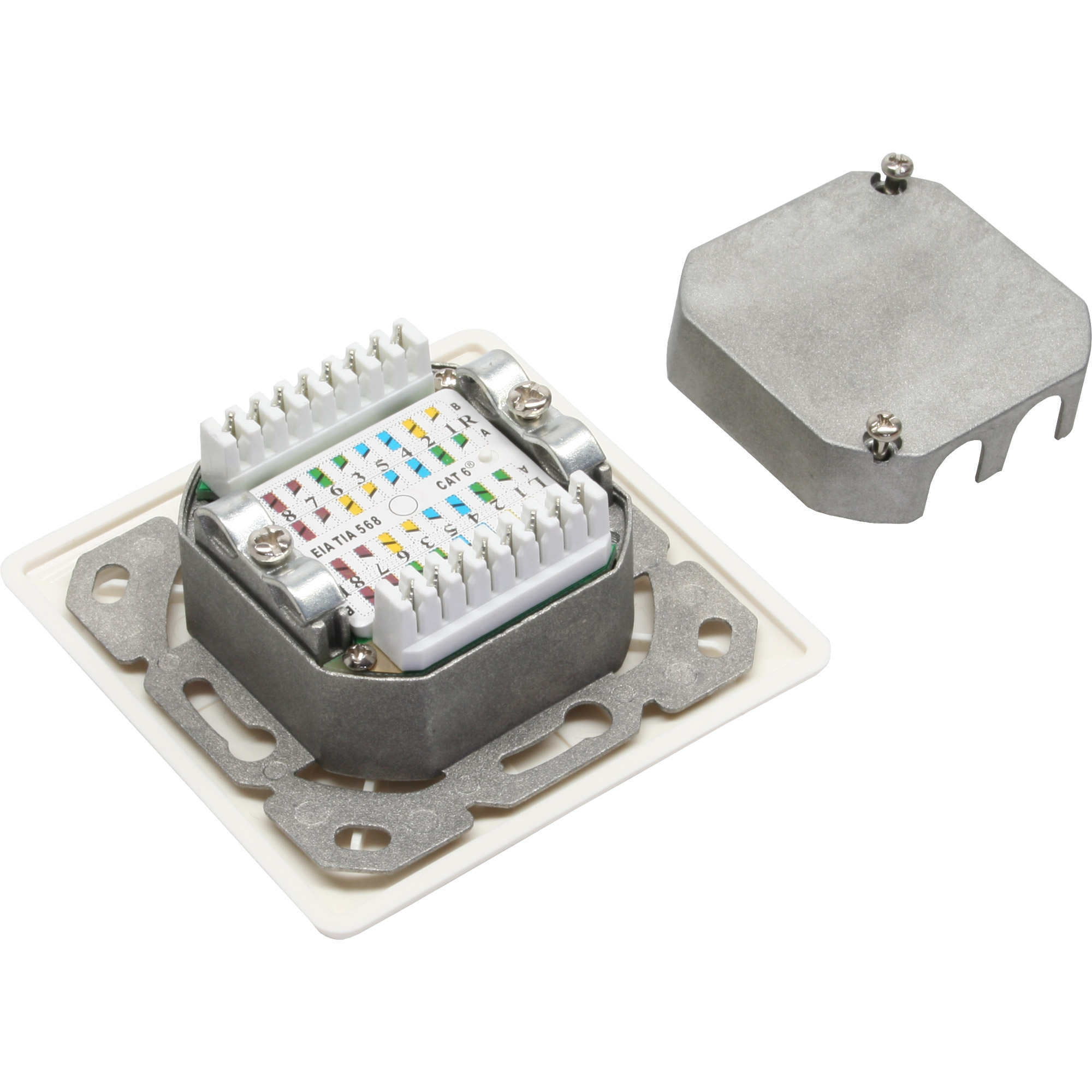 Inline® Cat.6 Anschlussdose Unterputz, 2x RJ45 Buchse, RAL9010 weiß, waagerecht