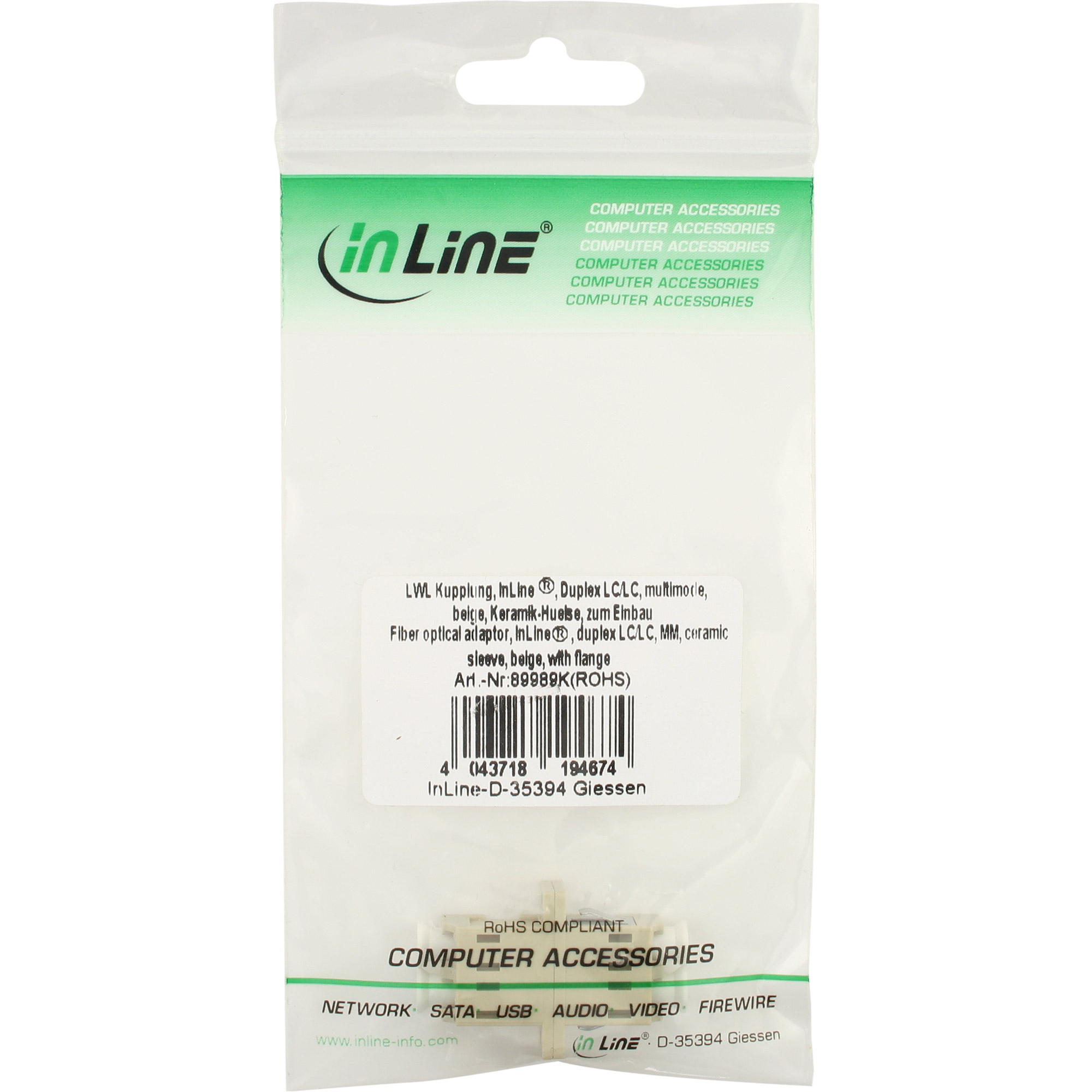 Inline® LWL Kupplung, Duplex LC/LC, multimode, beige, Keramik-Hülse, zum Einbau