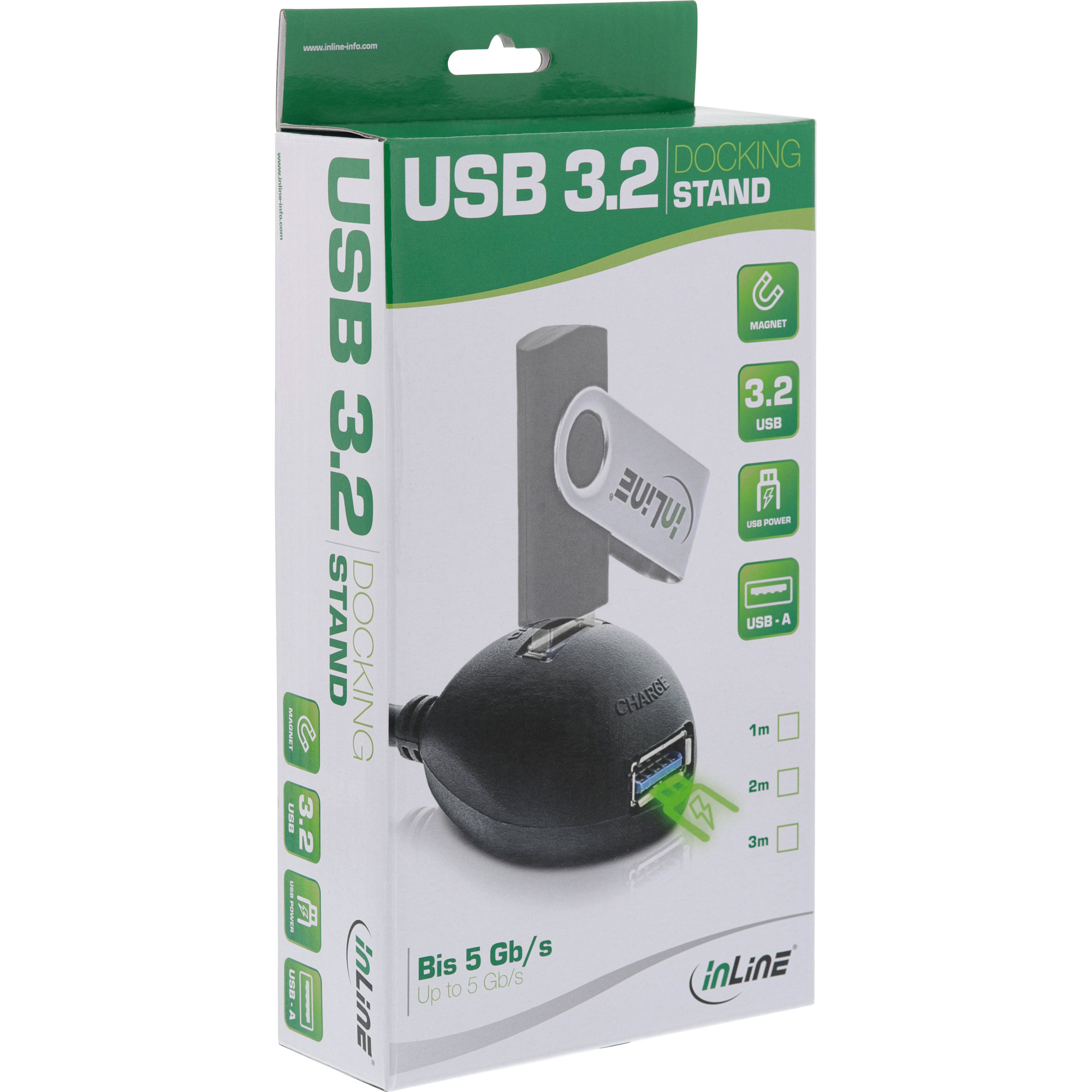 Inline® USB 3.2 Gen.1 Verl., USB A Stecker / Buchse, schwarz, mit Standfuß, 2m Inline® USB 3.2 Gen.1 Verl., USB A Stecker / Buchse, schwarz, mit Standfuß, 2m