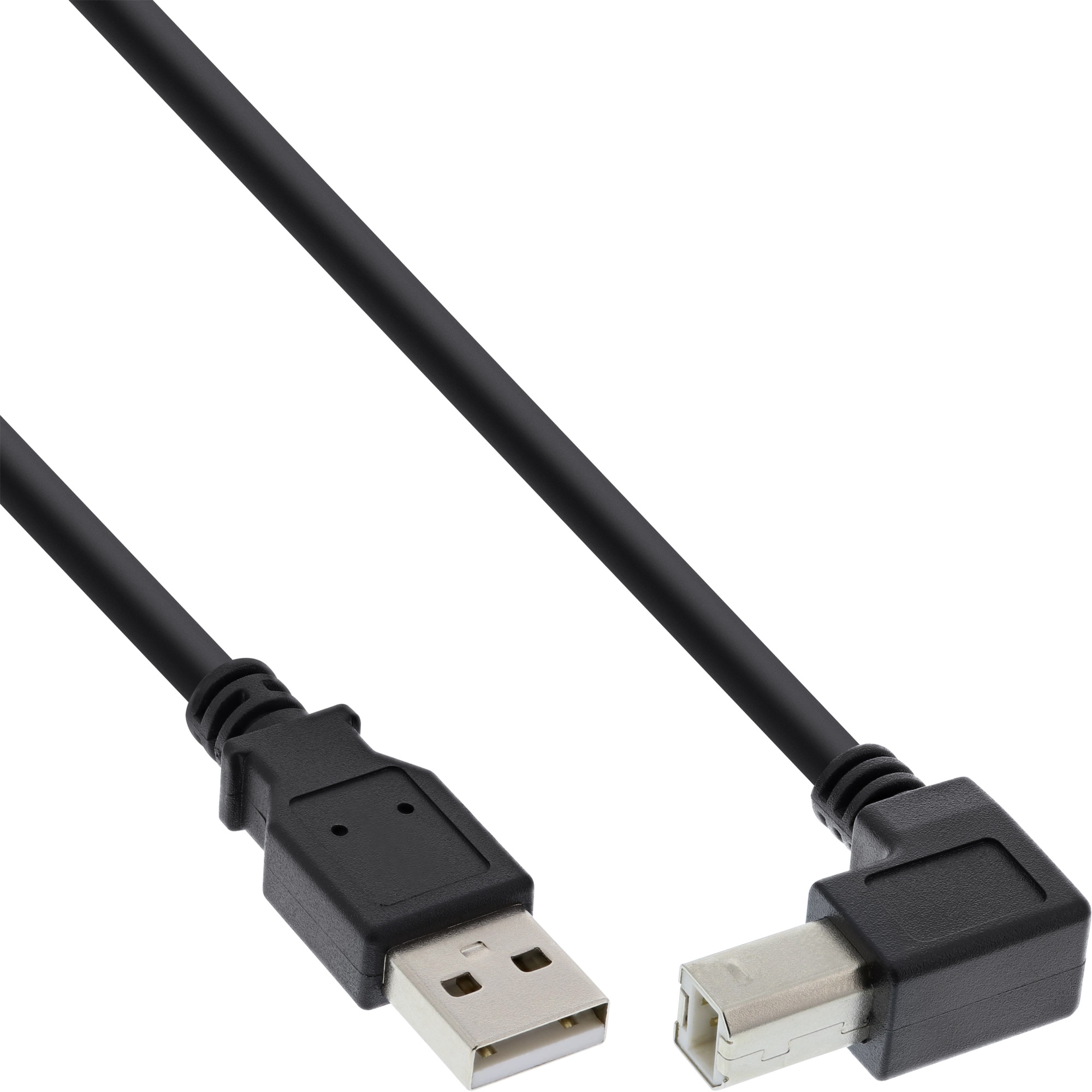 Inline® USB 2.0 Kabel, A an B unten abgewinkelt, schwarz, 0,5m