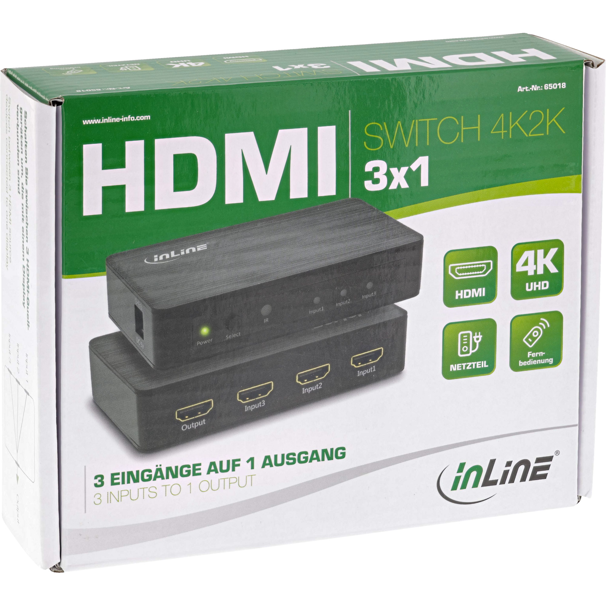 Inline® HDMI Switch, 3-fach, 4K2K@60Hz, HDCP 2.2