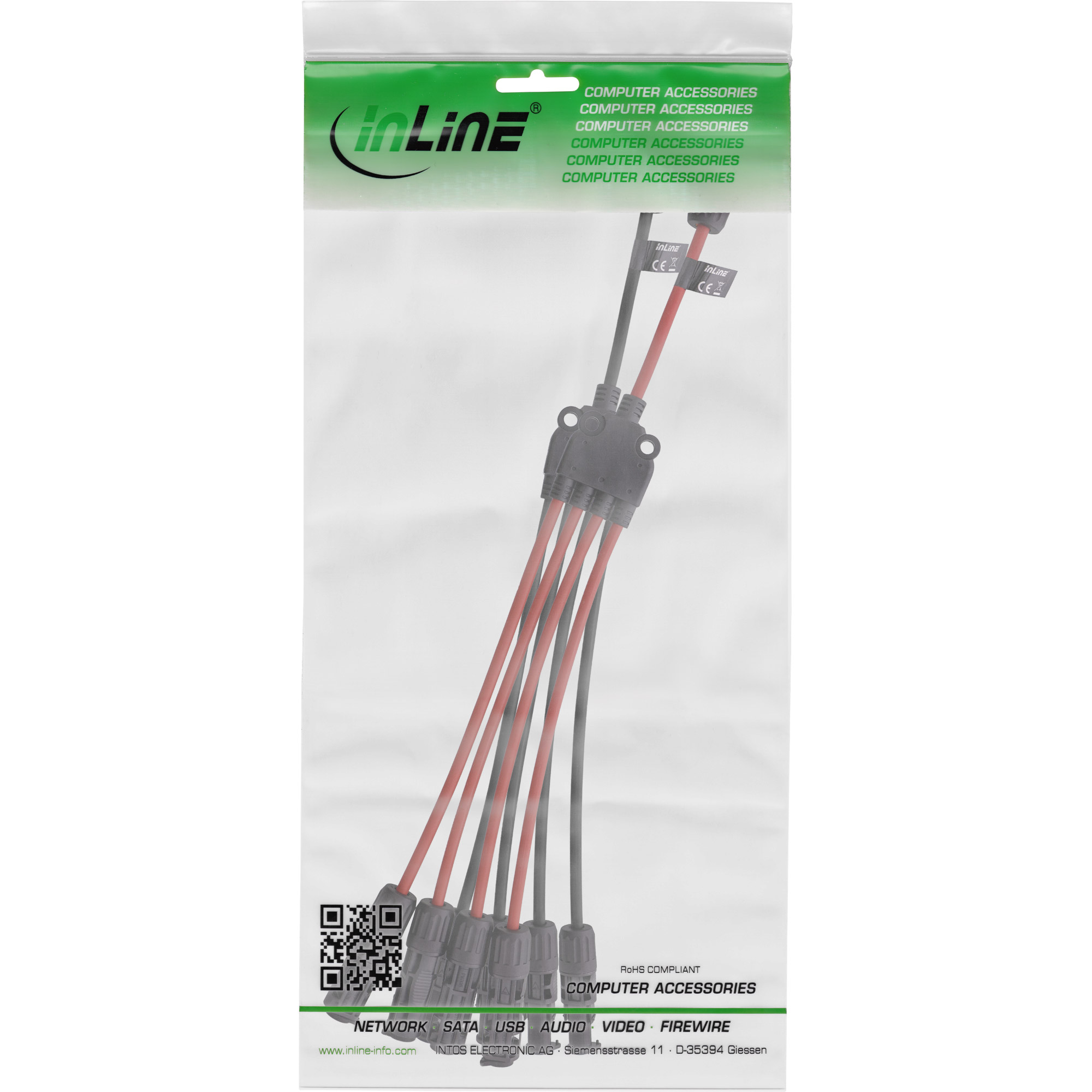 0.42m - InLine® Solarkabel 4-fach Verteiler-Set schwarz/rot