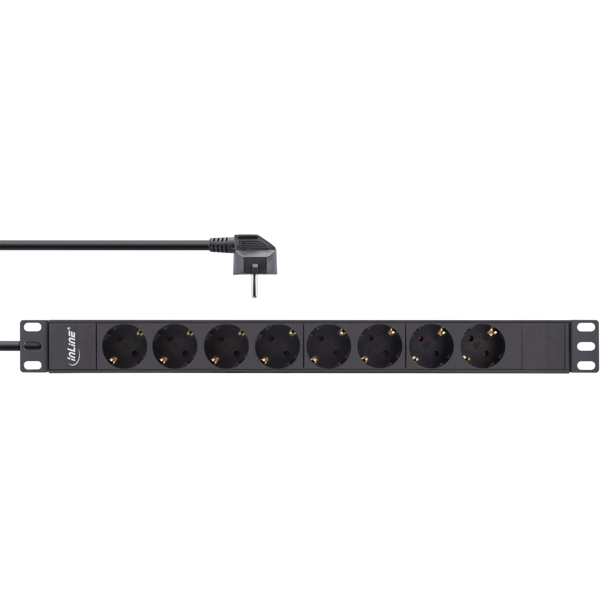 Inline® 19" Steckdosenleiste, 8-fach Schutzkontakt, ohne Schalter, 2m, schwarz