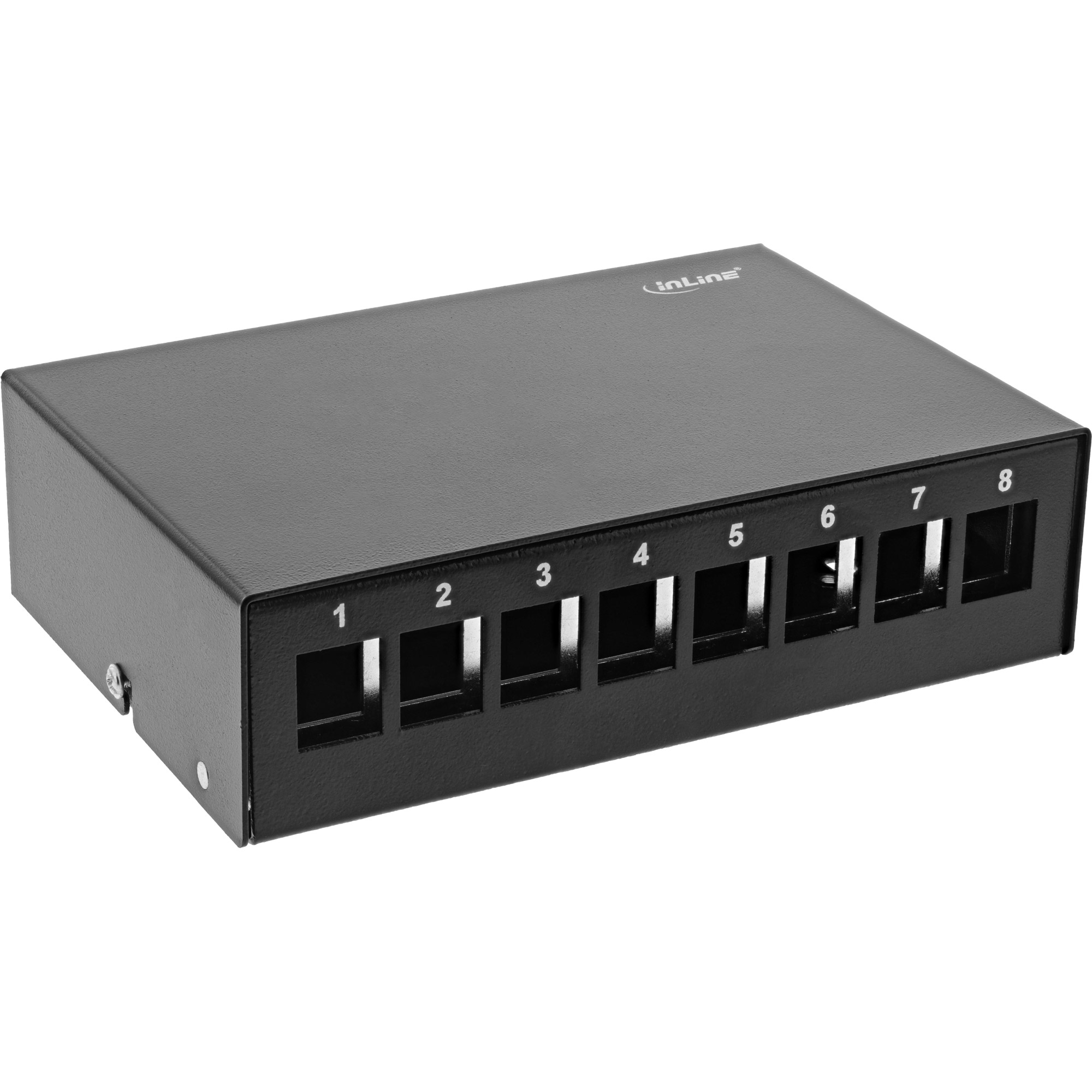 Inline® Patchfeld-Dose Aufputz für 8x Keystone RJ45, Metall, schwarz RAL9005