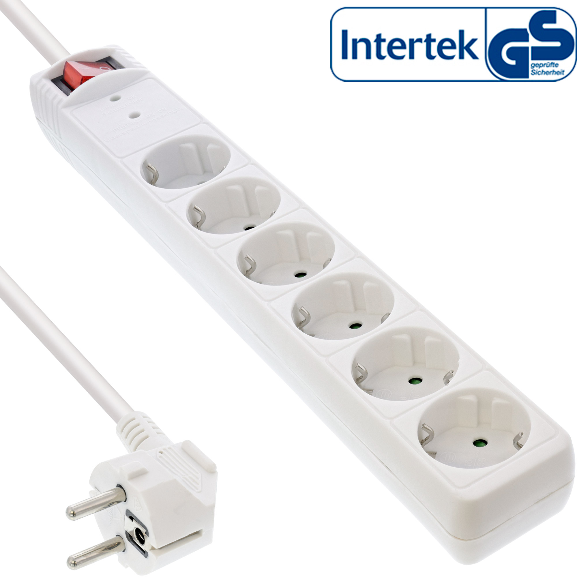 Inline® Steckdosenleiste, 6-fach Schutzkontakt, mit ÜSS, weiß