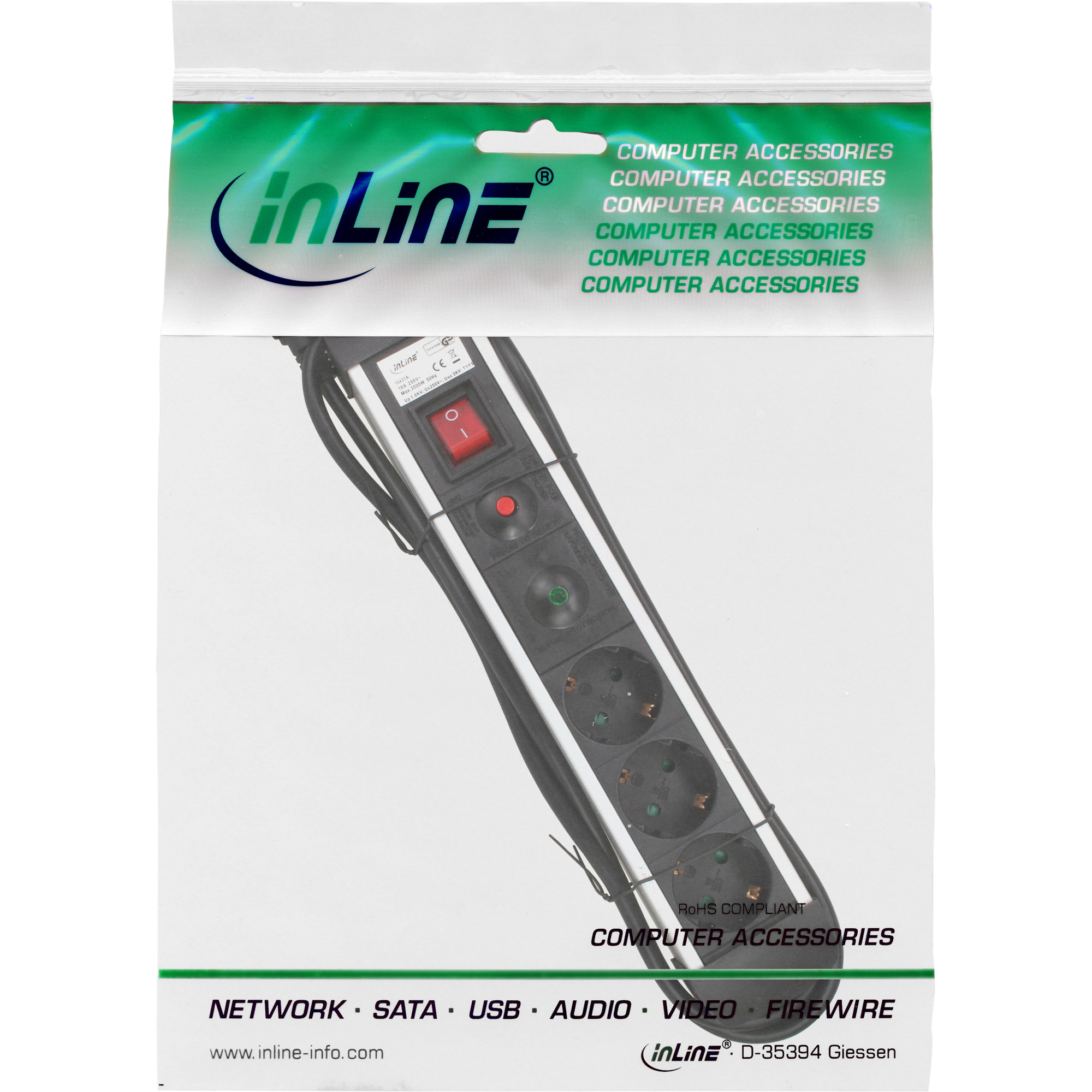 Inline® Steckdosenleiste Alu, 3-fach Schutzkontakt, mit Ü-Schutz, Schalter, 1,5m Inline® Steckdosenleiste Alu, 3-fach Schutzkontakt, mit Ü-Schutz, Schalter, 1,5m