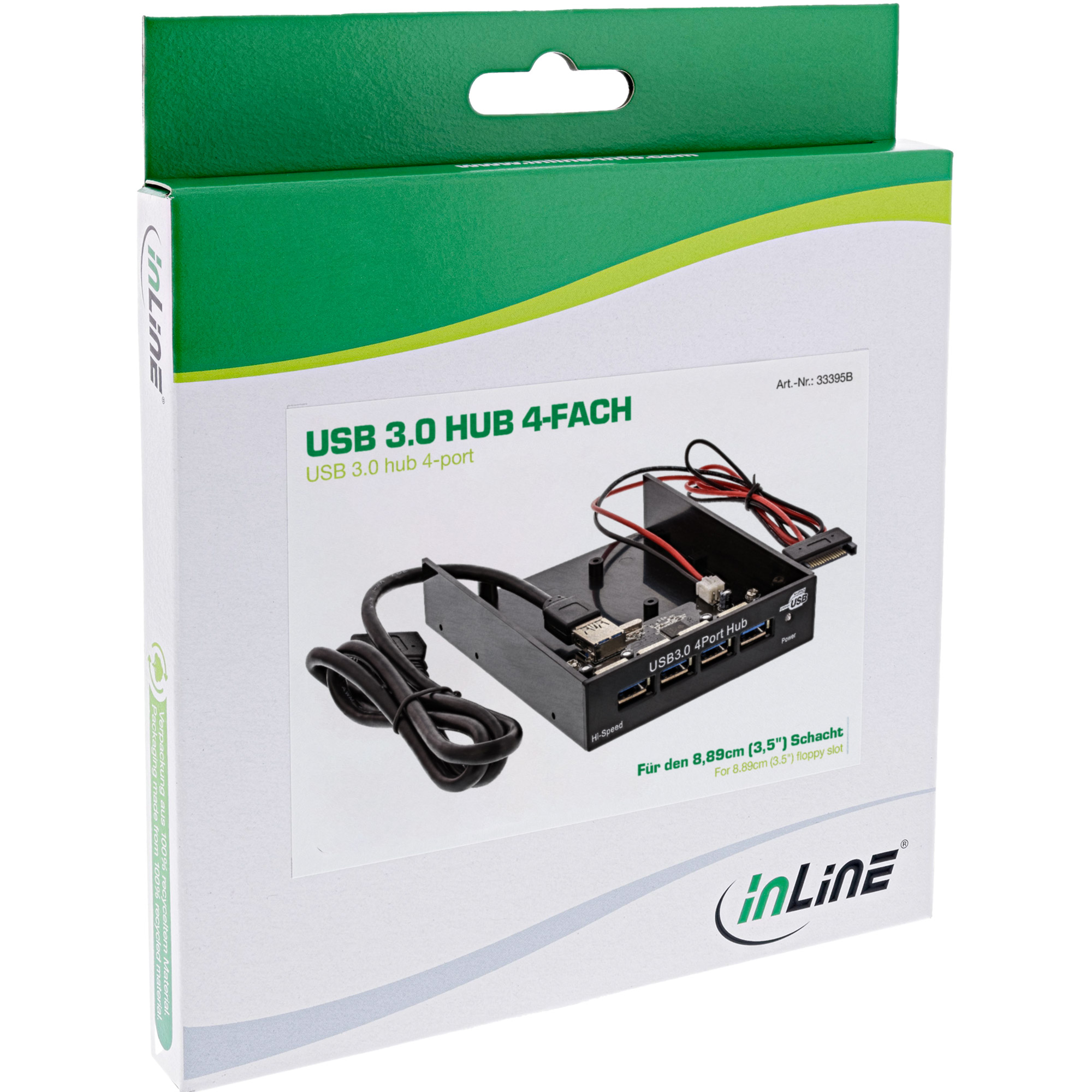 Inline® USB 3.0 Hub, 4-fach für den 8,89cm (3,5") Schacht, schwarz
