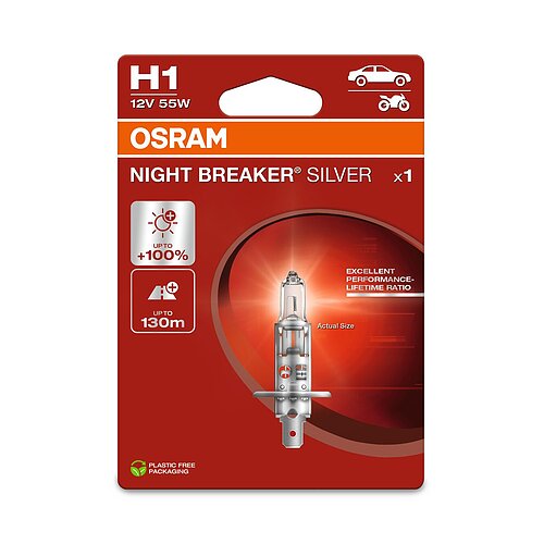 OSRAM H1 - P14,5s 12V 55W NIGHT BREAKER® SILVER +100% Blister
