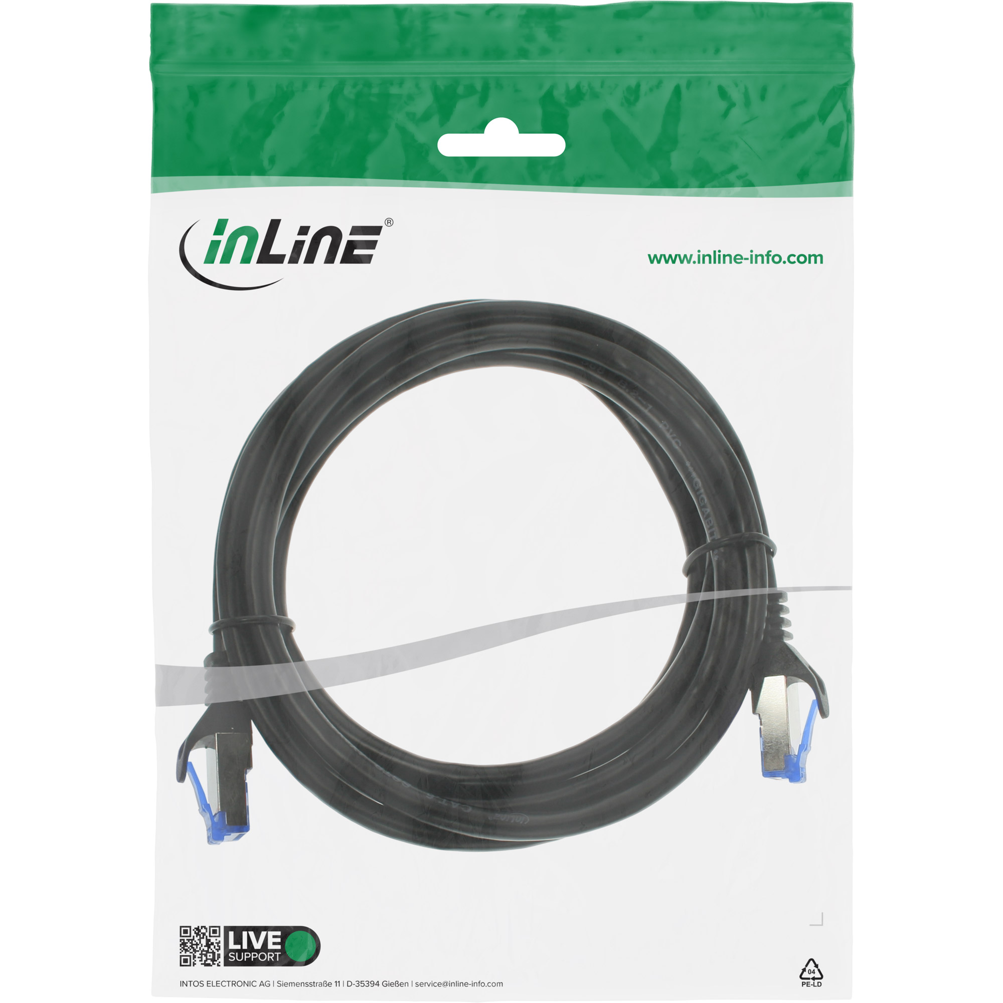 Inline® Patchkabel, Cat.6A, S/FTP, PE outdoor, schwarz, 2m