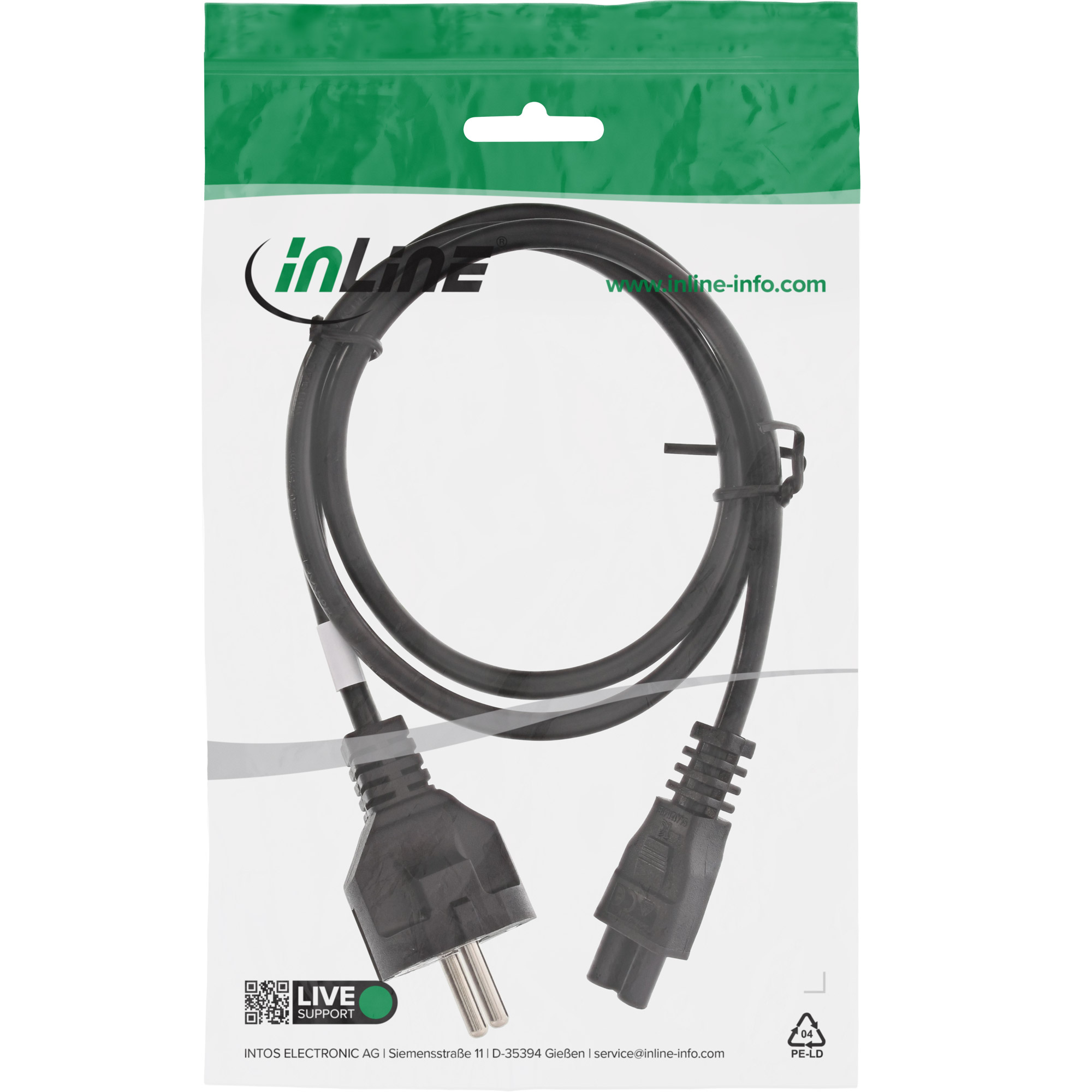 Inline® Netzkabel für Notebook, 3pol Kupplung, schwarz, 1,8m Inline® Netzkabel für Notebook, 3pol Kupplung, schwarz, 1,8m