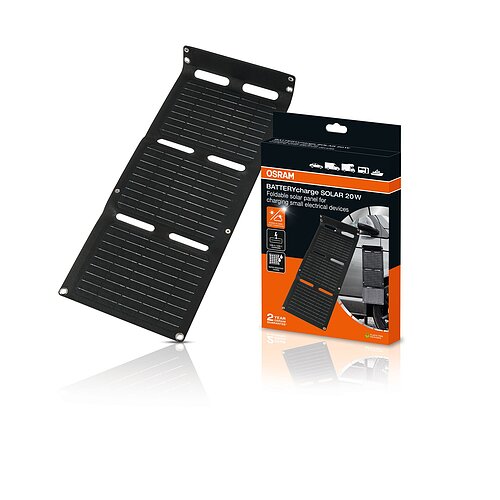 BATTERYcharge faltbares Solarpanel 20W inkl. USB-Ladegerät 1st. OSRAM
