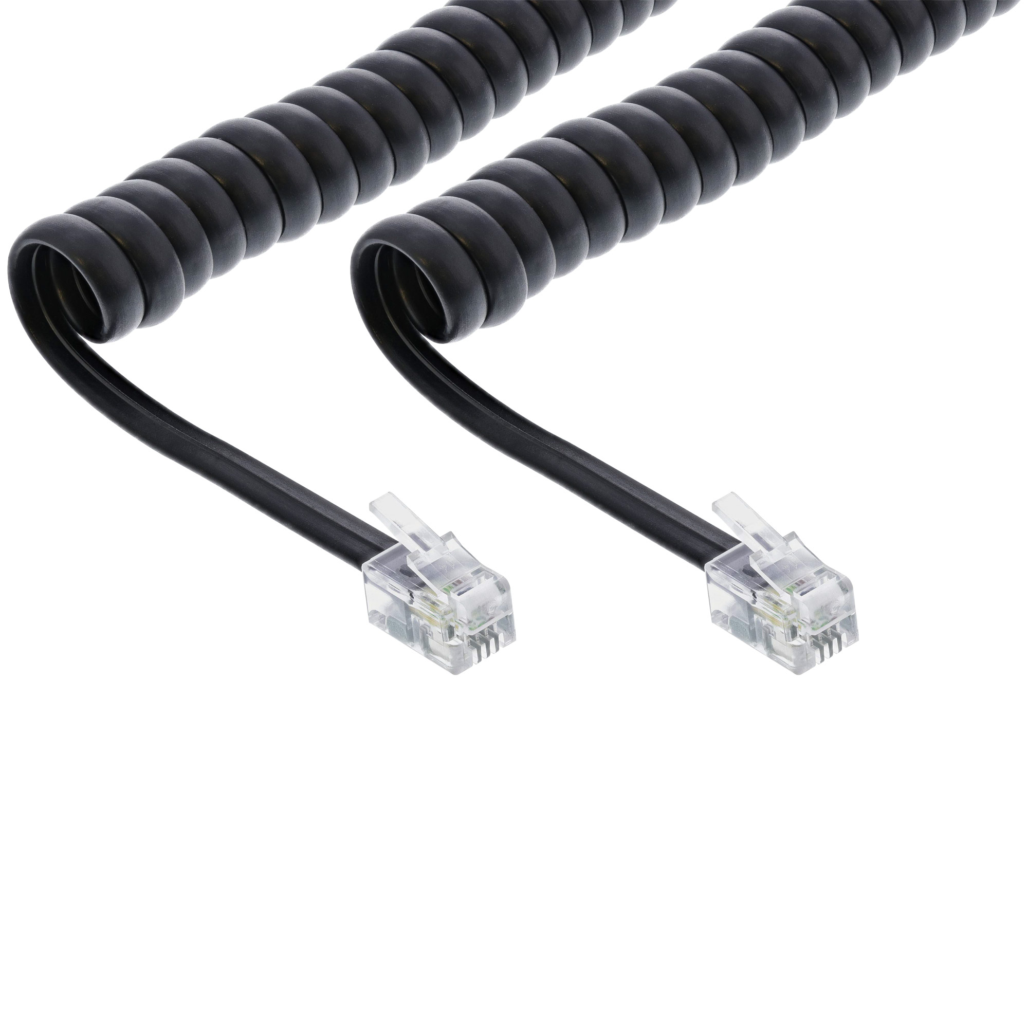 Inline® Spiralkabel, RJ10 Stecker / Stecker, schwarz, max. 4m