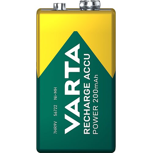 1x Varta NiMH 9V Block 200mAh HR6F22 Power Recharge Akku
