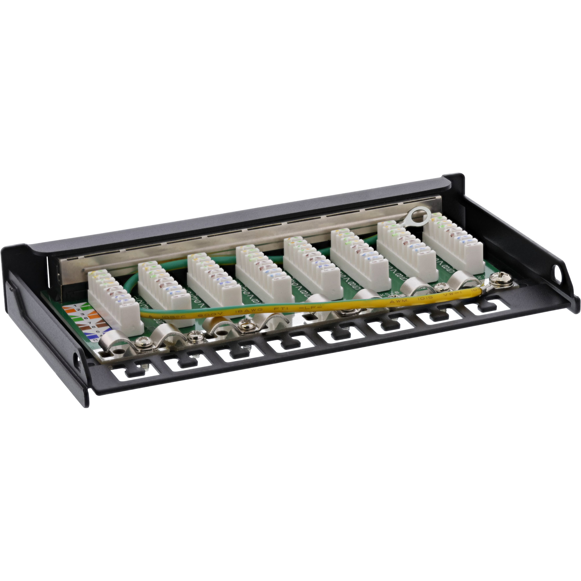 Inline® Patchfeld Cat.6A 8-fach 0,5HE Tisch/Wand-Montage, schwarz, RAL9005