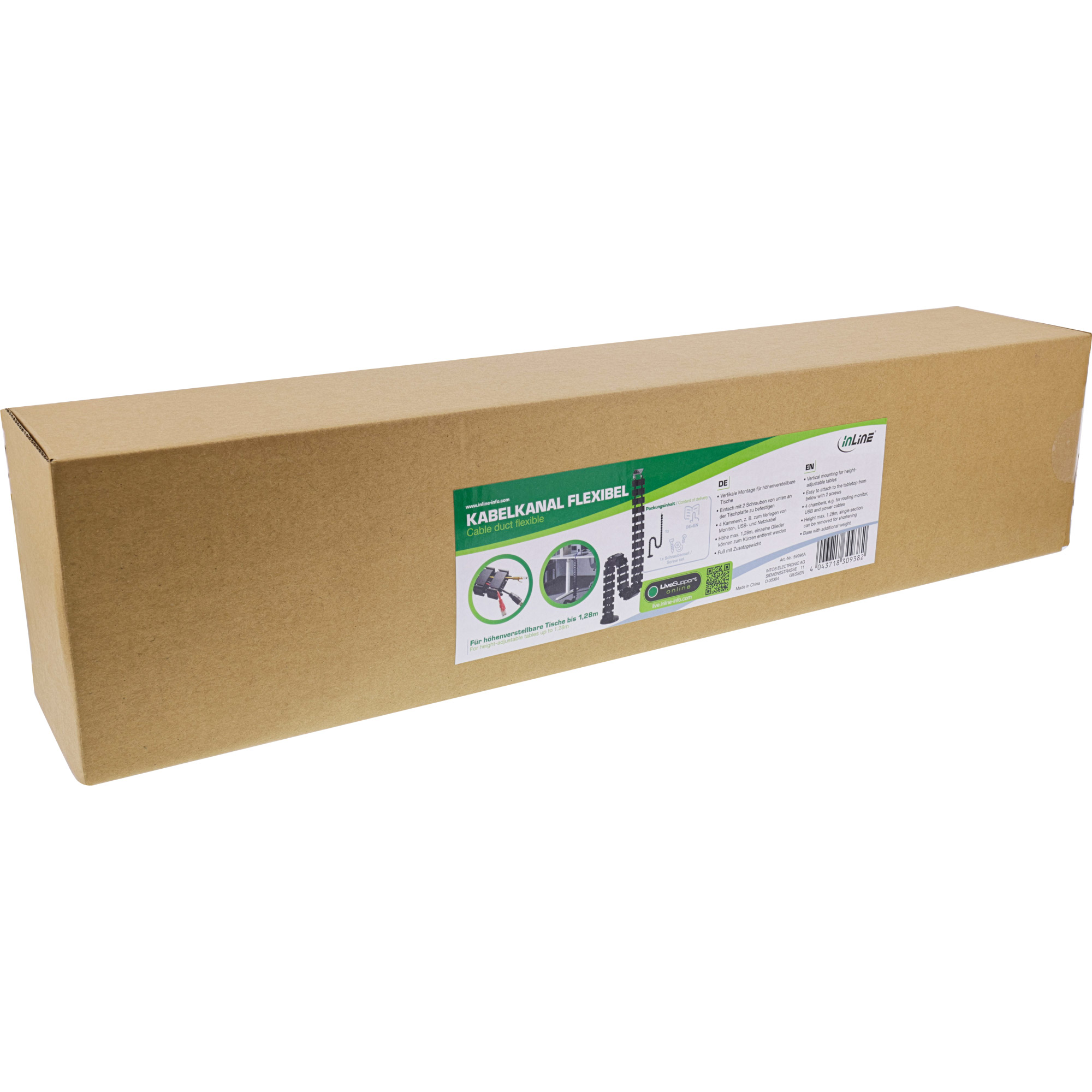 Inline® Kabelkanal flexibel für Höhenverstellbare Tische, 4 Kammern, schwarz