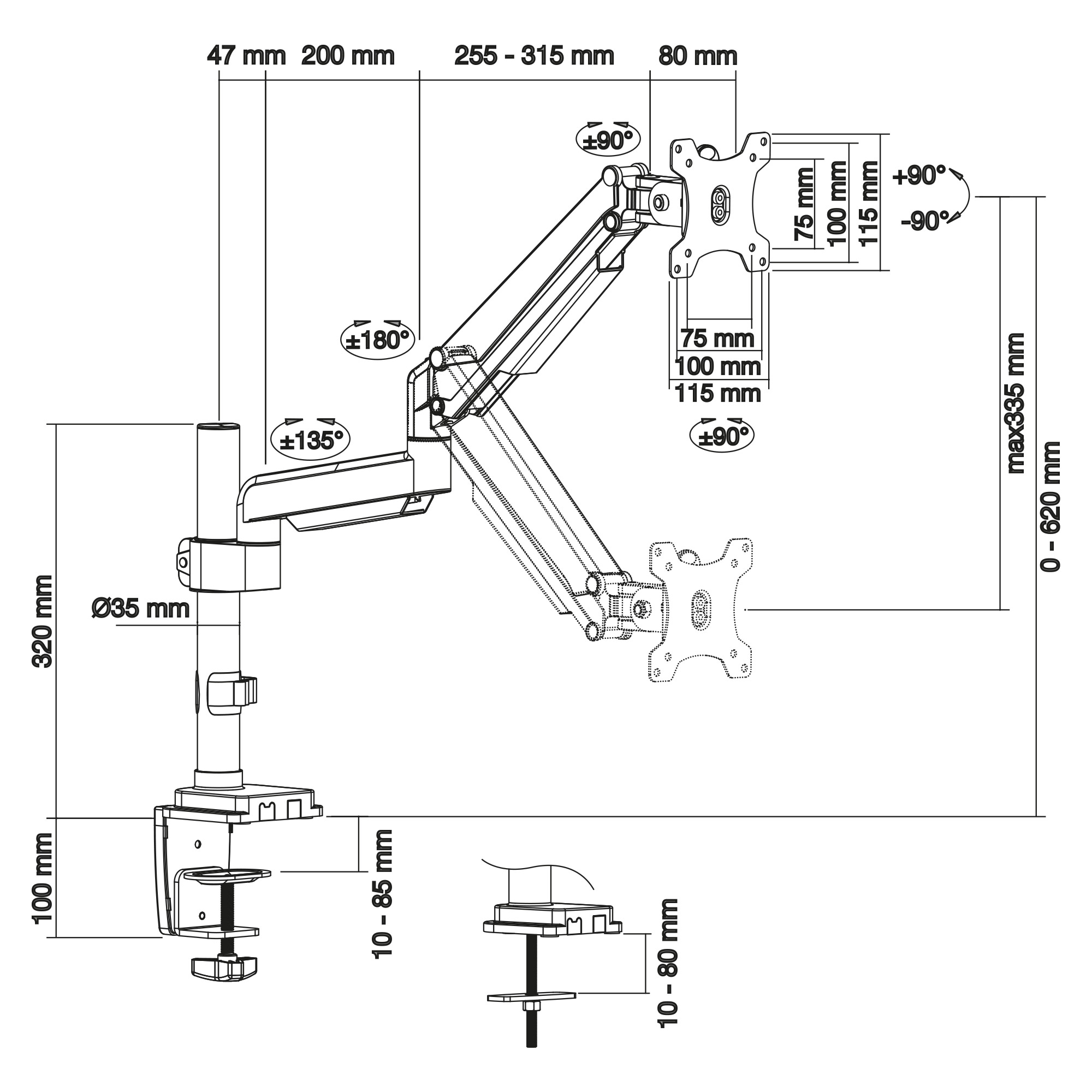 Inline® Tischhalterung mit Lifter, beweglich, für Monitore bis 82cm (32"), 9kg