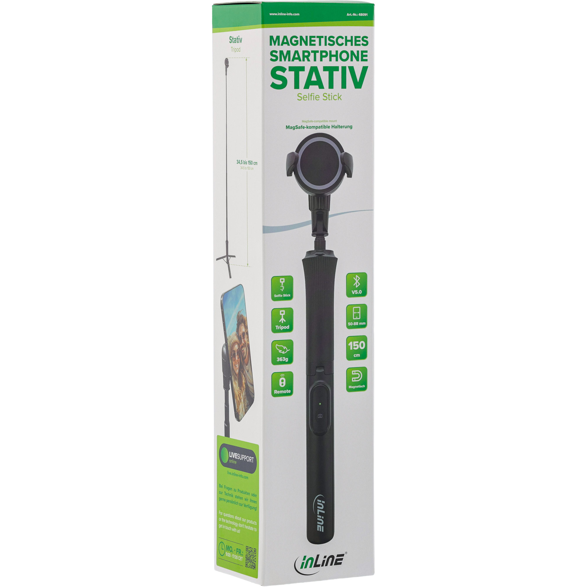InLine® Magnetisches Handy Stativ & Selfie Stick, Bluetooth Funkauslöser InLine® Magnetisches Handy Stativ & Selfie Stick, Bluetooth Funkauslöser