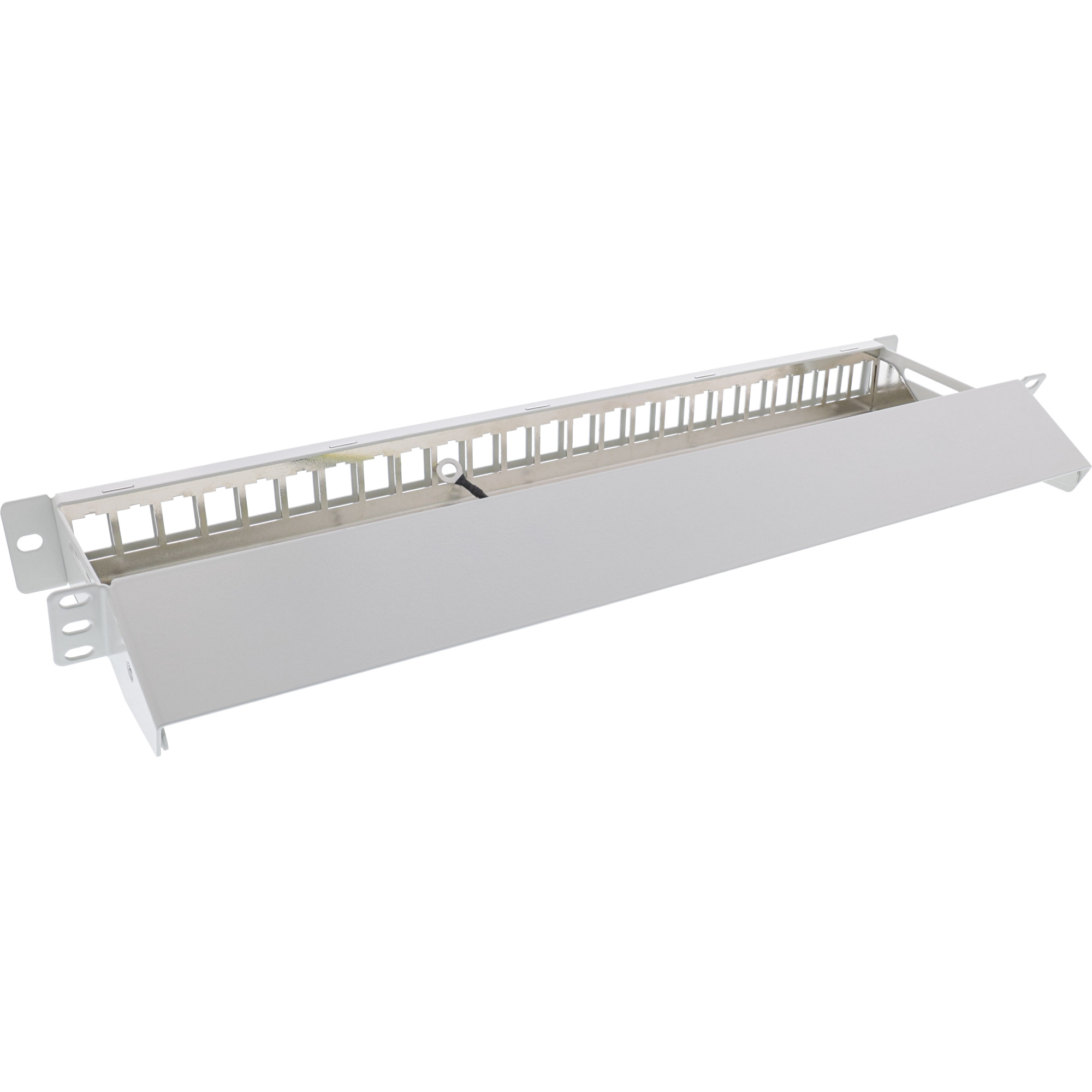 Inline® Patchfeld 24-fach, Keystone Leerblech Patchpanel mit Auszug, 19", 1HE Grau