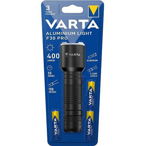 Varta Aluminium Light F30 Pro Taschenlampe 17608 - inkl. Batterien