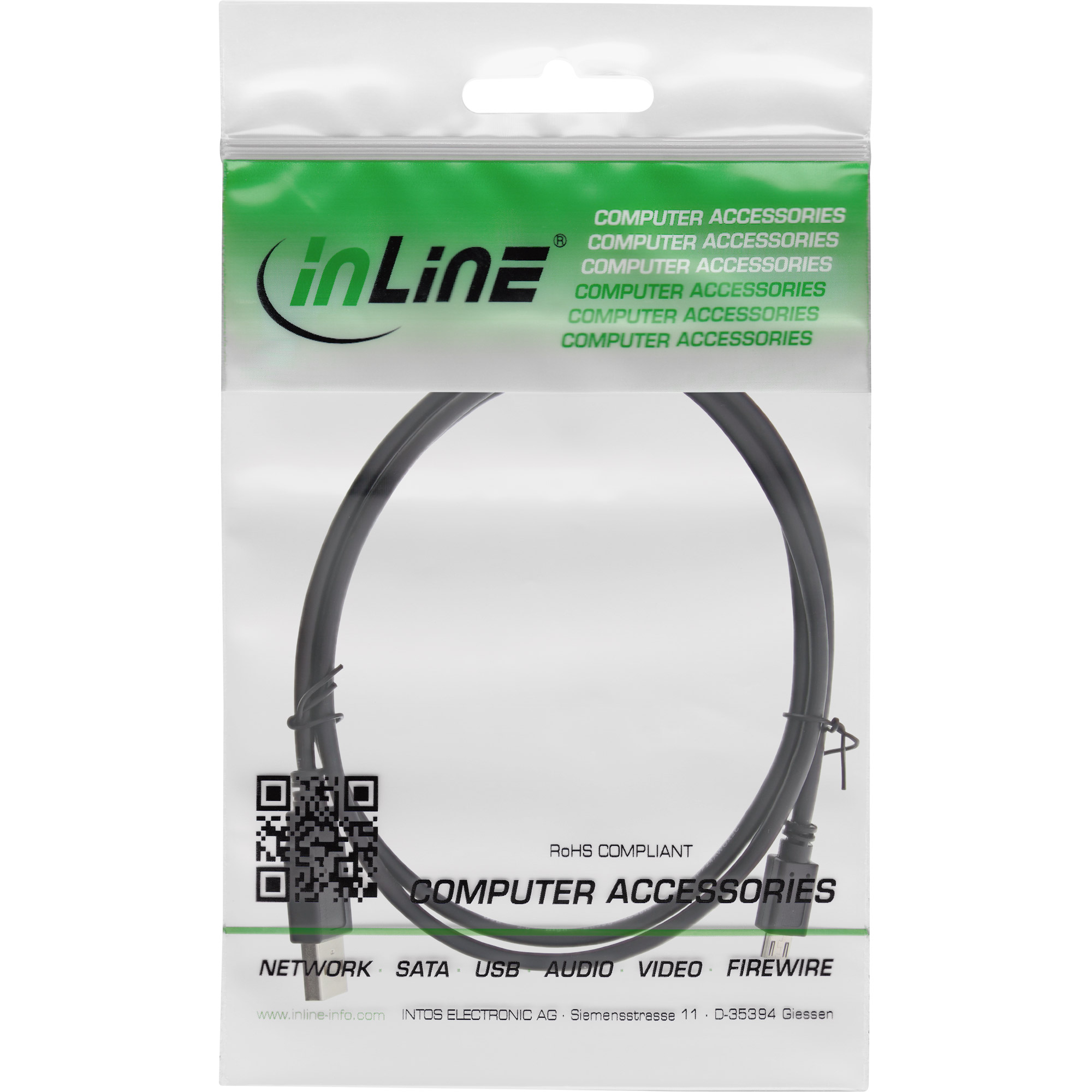 Inline® Micro-USB 2.0 Kabel, USB-A Stecker an Micro-B Stecker, schwarz, 2m