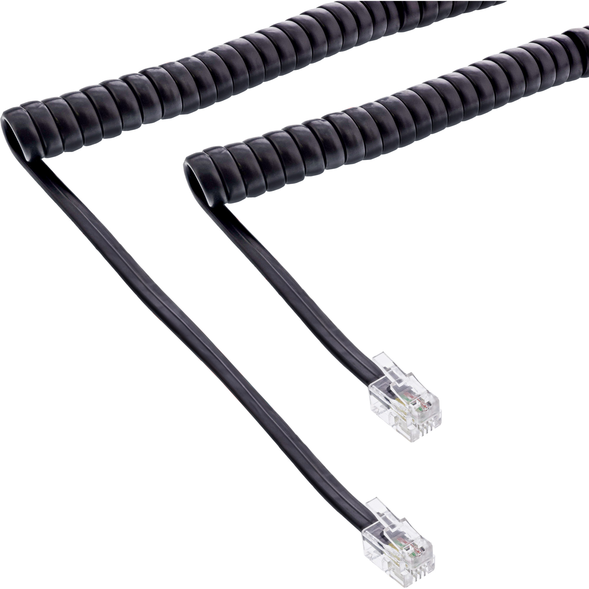 Inline® hörer Spiralkabel, RJ10 Stecker / Stecker, schwarz, max. 2m