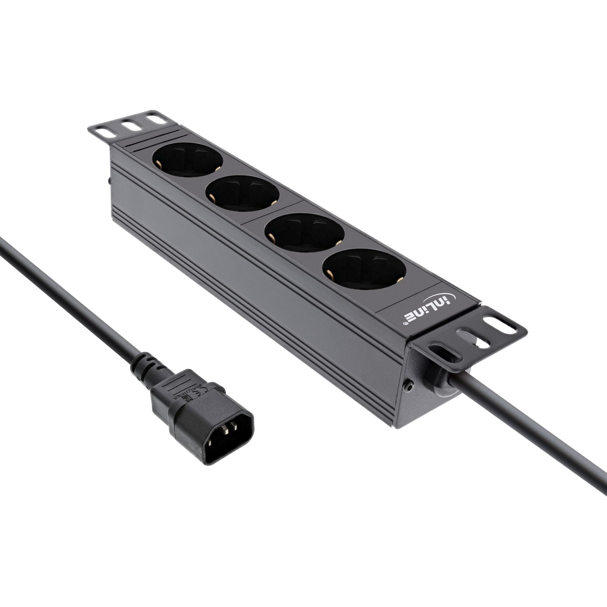 Inline® 10" Steckdosenleiste, 4-fach Schutzkontakt, C14 Anschluss, ohne Schalter