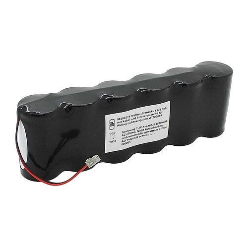 Notleuchtenakku NiCd 7,2V 1800mAh F1x6 Sub-C mit Kabel und Stecker passend für Willing Lichtnavigation WI200064