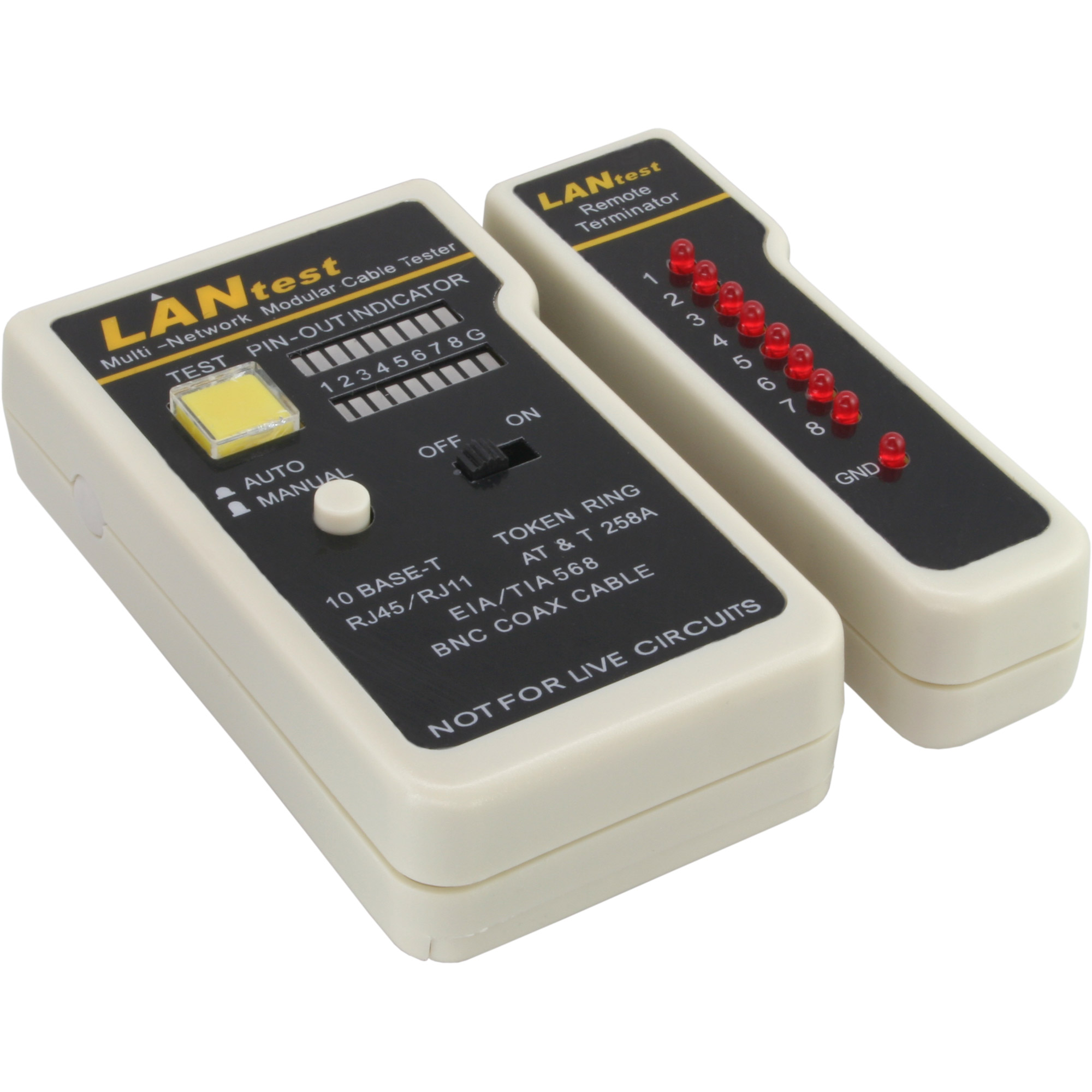 Inline® Tester für BNC, RJ11, RJ45 mit Tasche