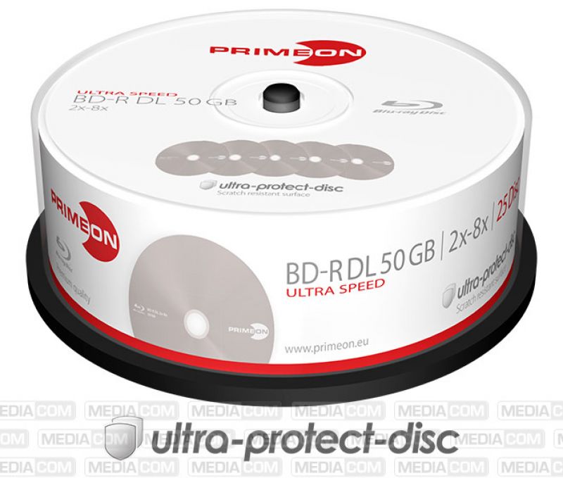 PRIMEON - BD-R DL 50GB/2-8x, Ultra Speed, Cakebox (25 Disc) - ultra-protect-disc Surface