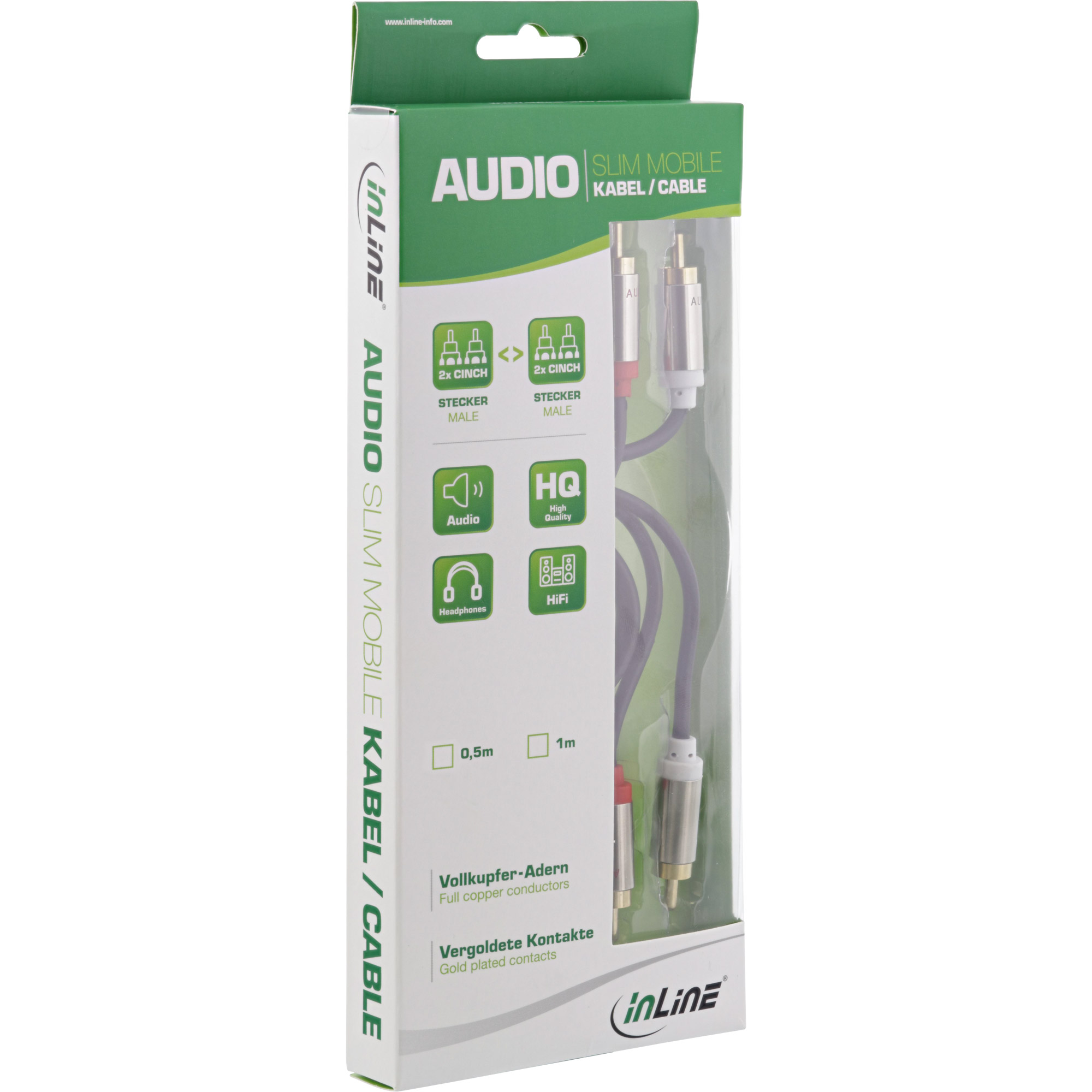 3m - Inline® Slim Audio Kabel 2x Cinch ST/ST, Stereo 3m - Inline® Slim Audio Kabel 2x Cinch ST/ST, Stereo