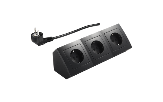 Steckdosenblock McPower ''Flair'' 250V~/16A, schwarz, 3-fach, 2m Kabel+ Stecker