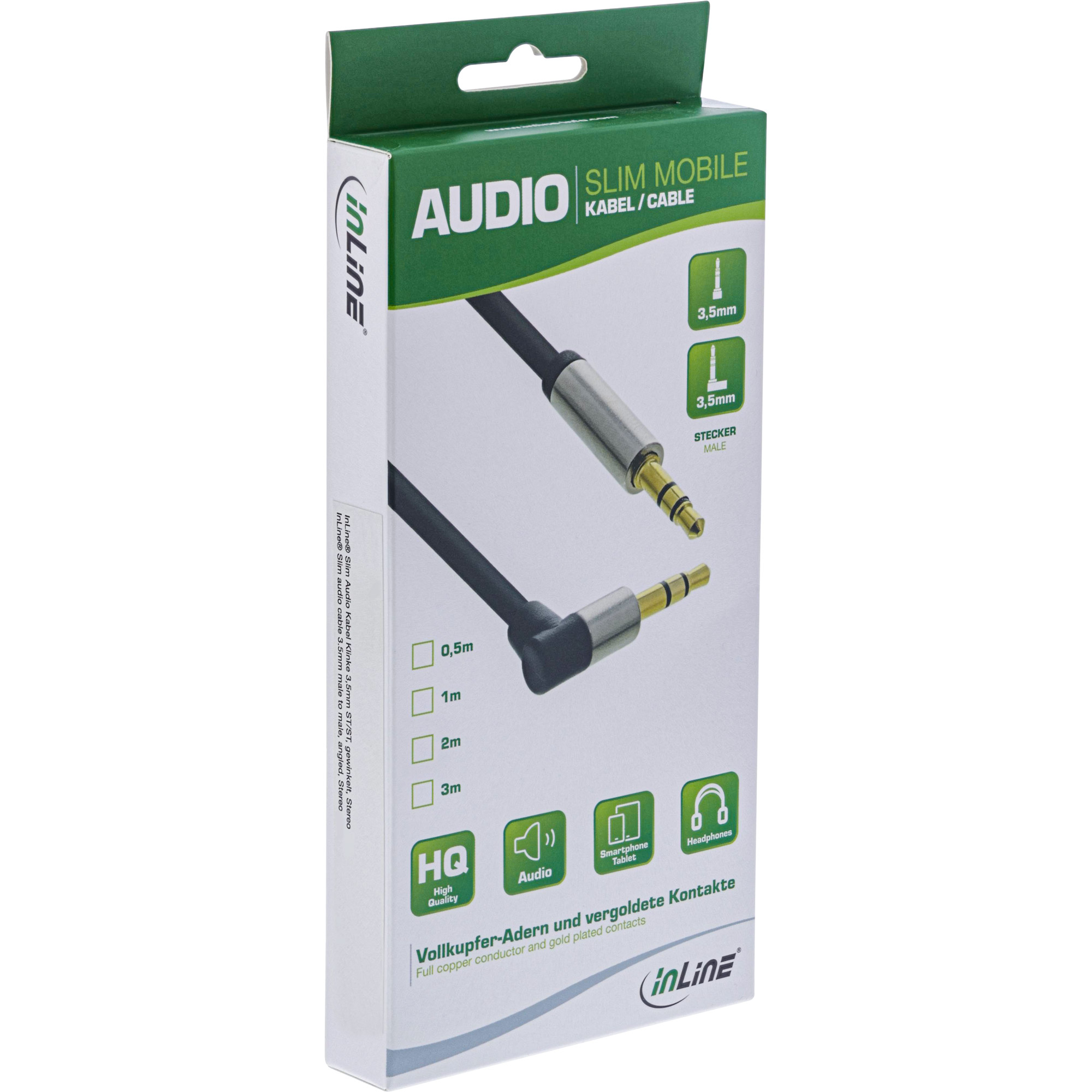 2m - Inline® Slim Audio Kabel Klinke 3,5mm ST/ST, gewinkelt, Stereo 2m - Inline® Slim Audio Kabel Klinke 3,5mm ST/ST, gewinkelt, Stereo