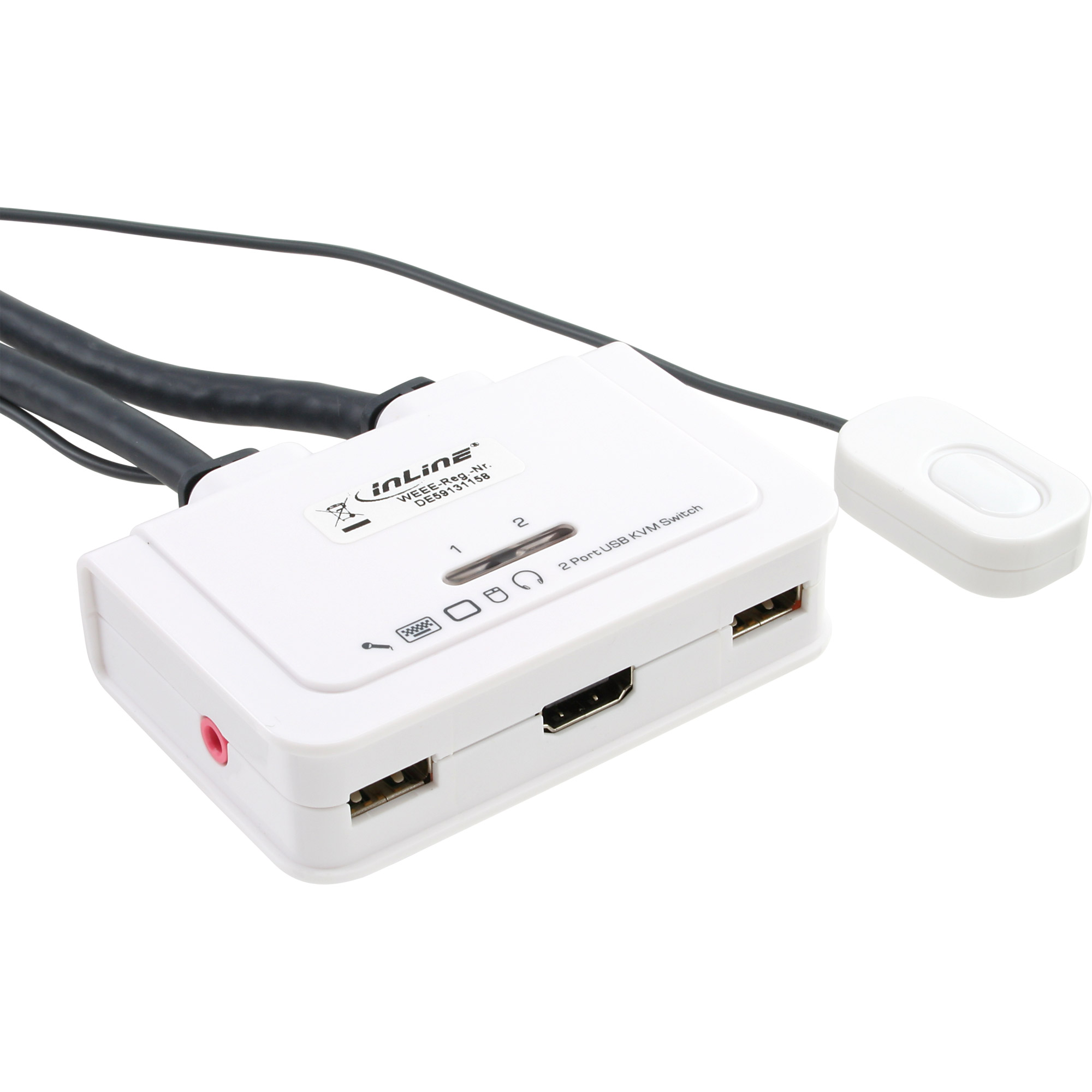Inline® KVM Switch, 2-fach, HDMI, USB, mit Audio, integr. Kabel