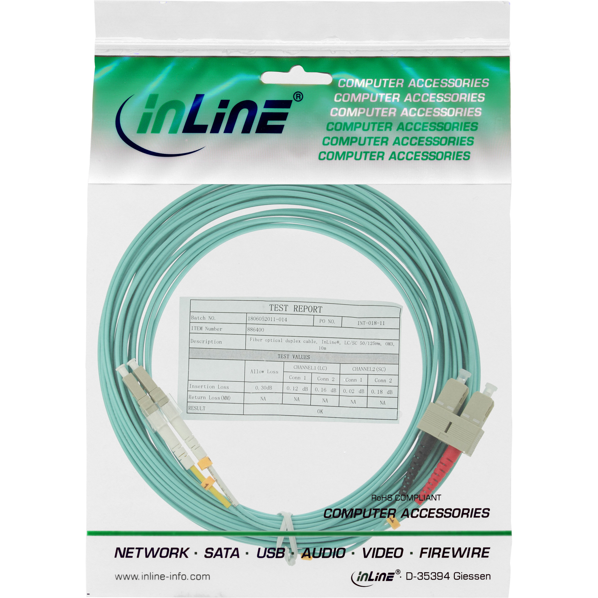 7.5m - Inline® LWL Duplex Kabel, LC/SC 50/125µm, OM3