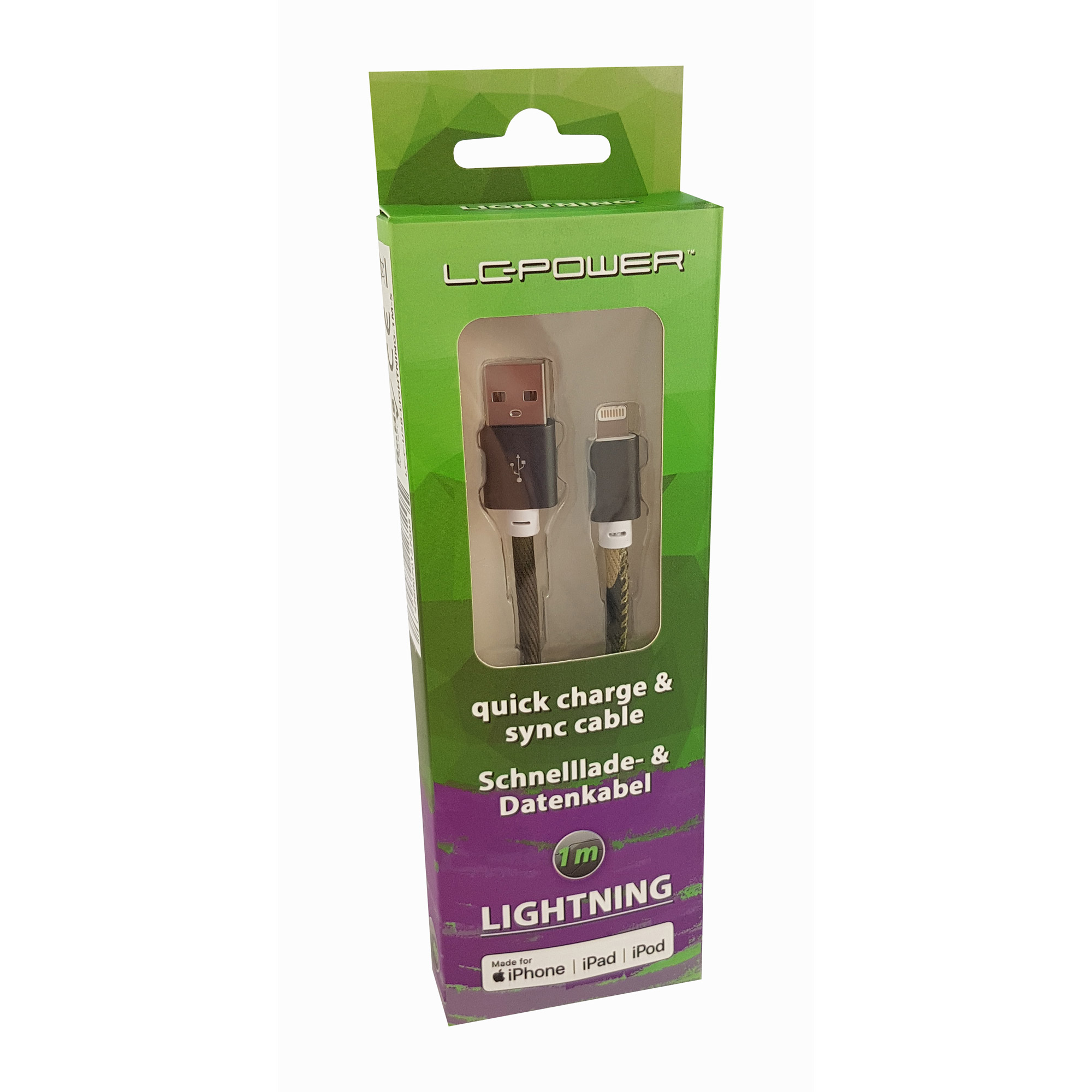LC-Power LC-C-USB-Lightning-1M-5 (MFI) USB A zu Lightning Kabel, Camouflage grün LC-Power LC-C-USB-Lightning-1M-5 (MFI) USB A zu Lightning Kabel, Camouflage grün