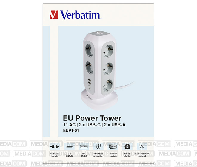 Steckdosen Tower, EUPT-01, Kabel 2m, weiss