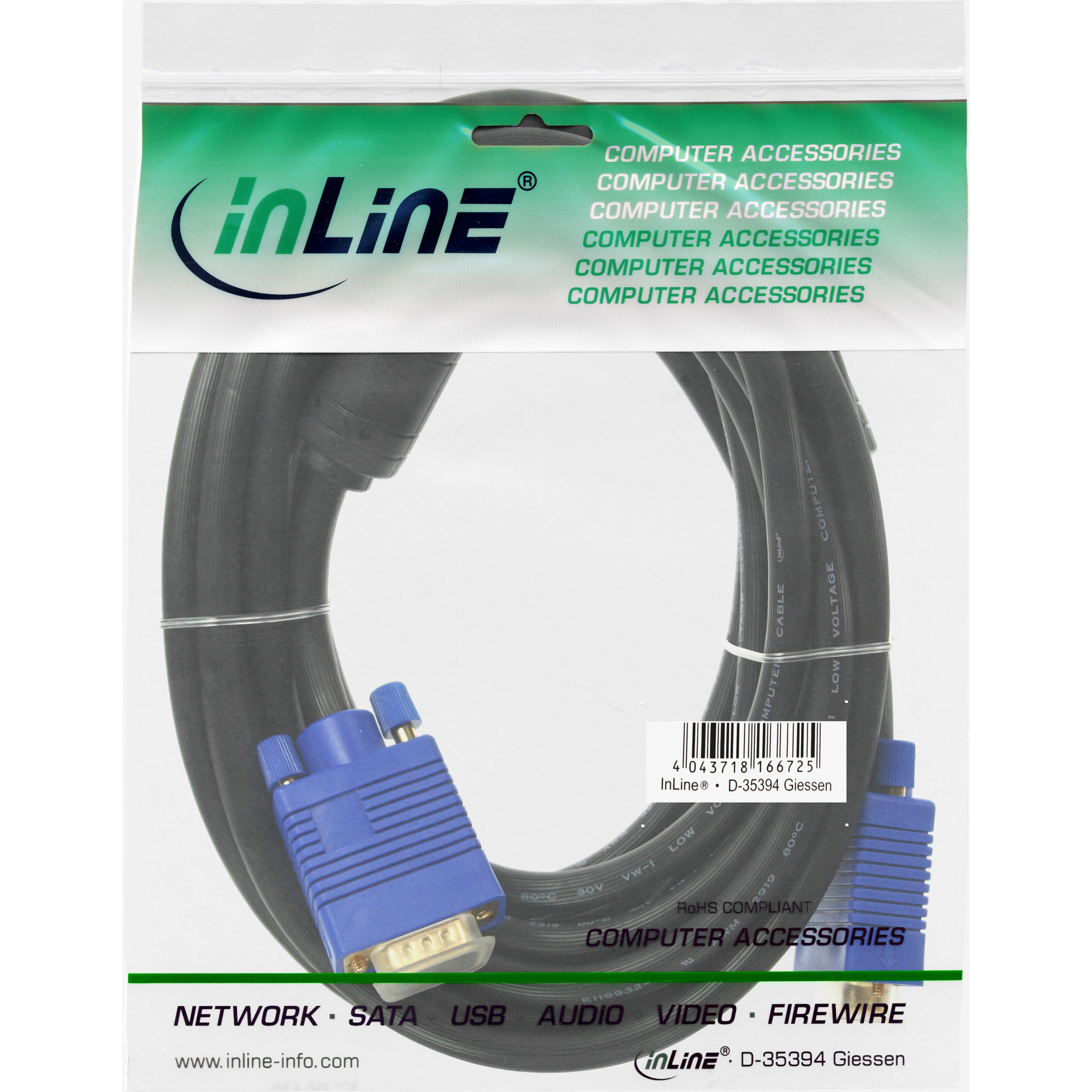Inline® S-VGA Kabel Premium, 15pol HD Stecker / Stecker, schwarz, 1m