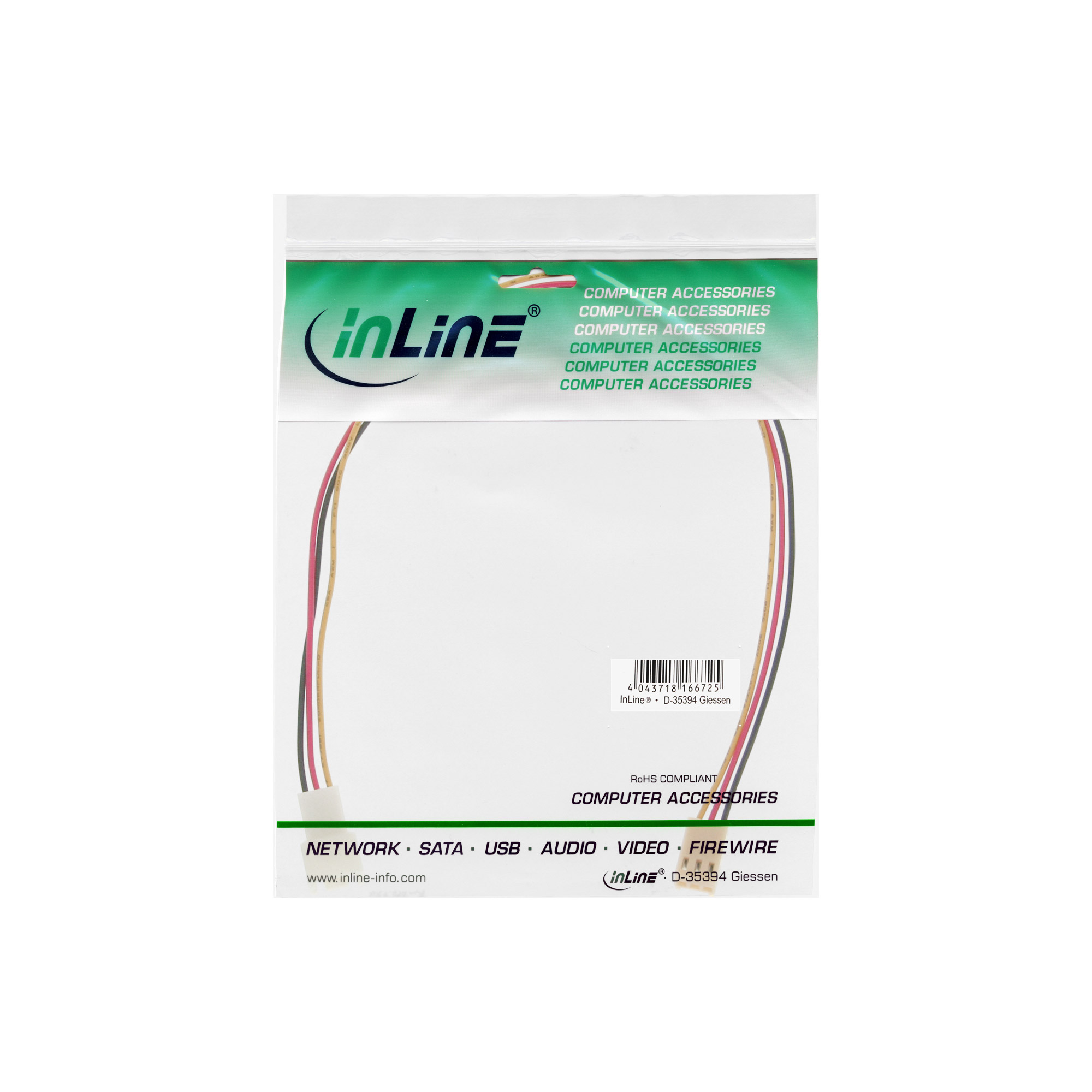 Inline® Lüfterkabel VerLängerung, 3pol Molex Stecker / Buchse, Länge 0,6m