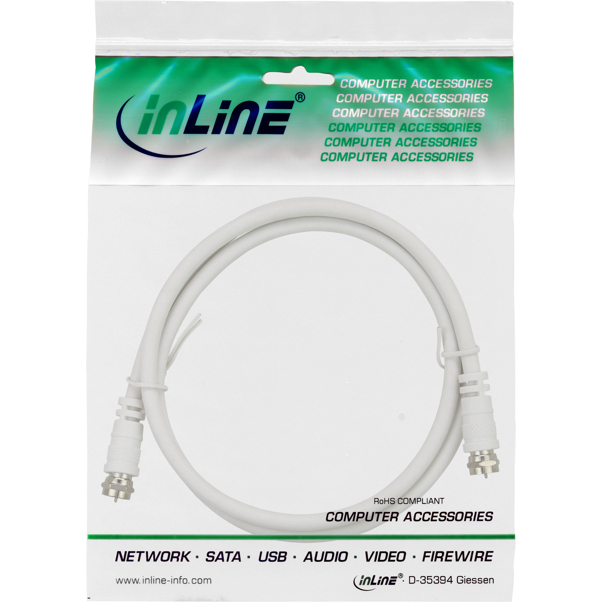 Inline® SAT-Anschlusskabel, 2x geschirmt, 2x F-Stecker, >75dB, weiß, 10m Inline® SAT-Anschlusskabel, 2x geschirmt, 2x F-Stecker, >75dB, weiß, 10m