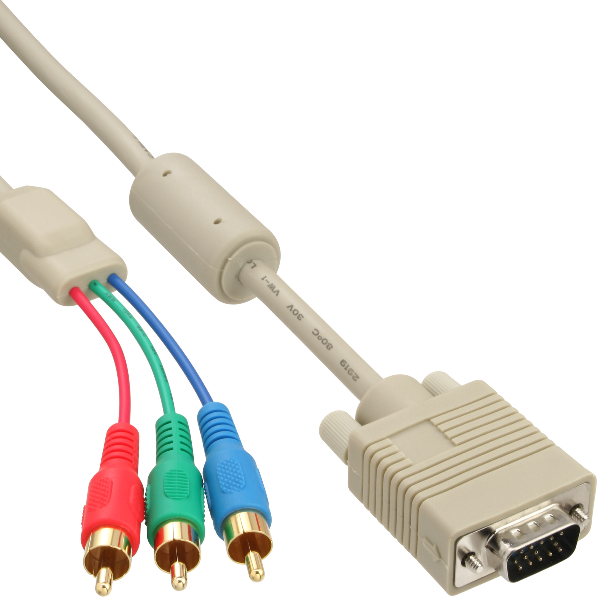 Inline® VGA RGB Kabel, VGA Stecker an 3x Cinch Stecker, 2m