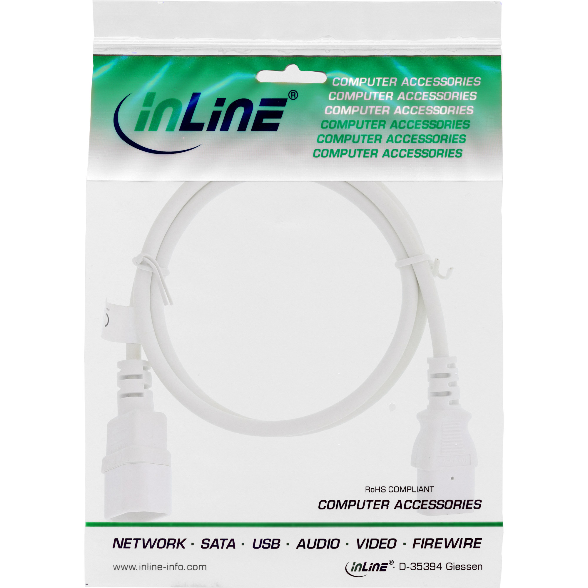 Inline® KaltgeräteverLängerung, C13 auf C14, weiß, 0,5m