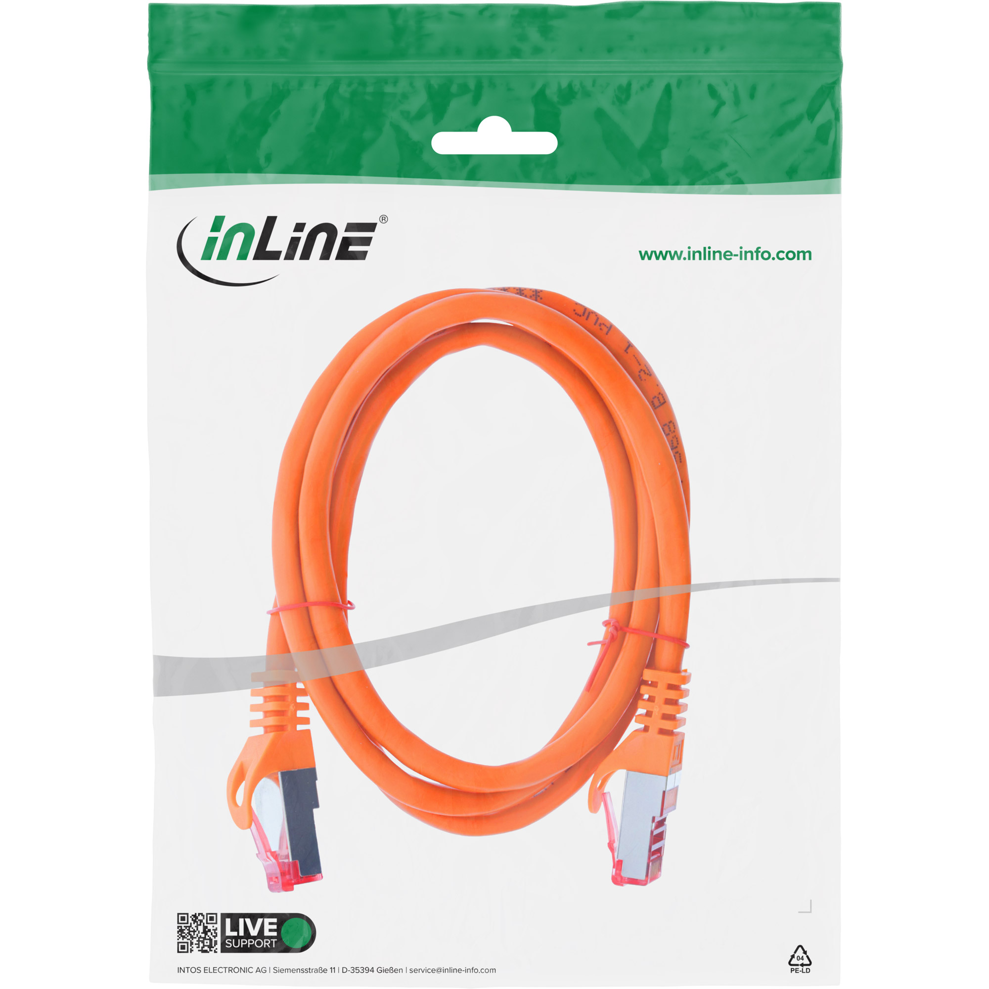 Inline® Patchkabel - S/FTP (PiMf) - Cat.6 - 250MHz PVC Kupfer - Orange - 3m Inline® Patchkabel - S/FTP (PiMf) - Cat.6 - 250MHz PVC Kupfer - Orange - 3m