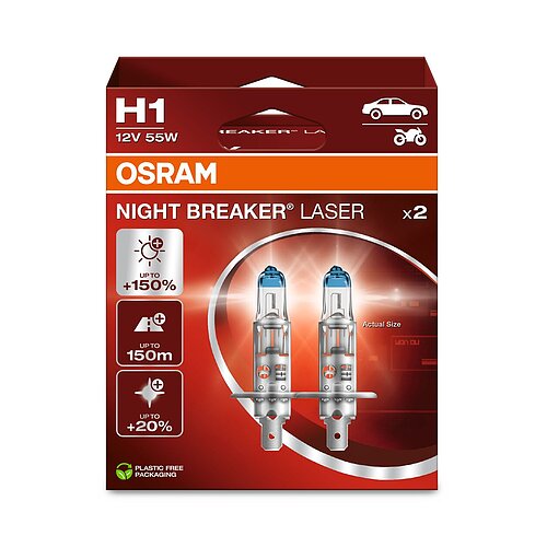 OSRAM H1 - P14,5s 12V 55W NIGHT BREAKER® LASER +150% mehr Helligkeit