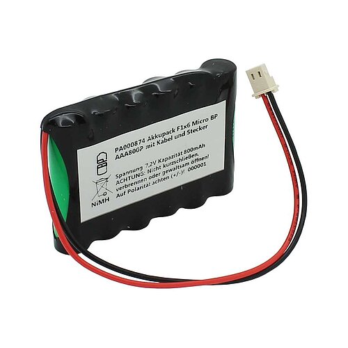 Akkupack NiMH 7,2V 800mAh F1x6 Micro BP AAA800P mit 150mm Kabel und Stecker
