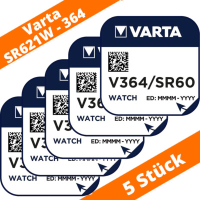 5x Varta SR621SW SR60 364 Silberoxid Batterie 1,55V