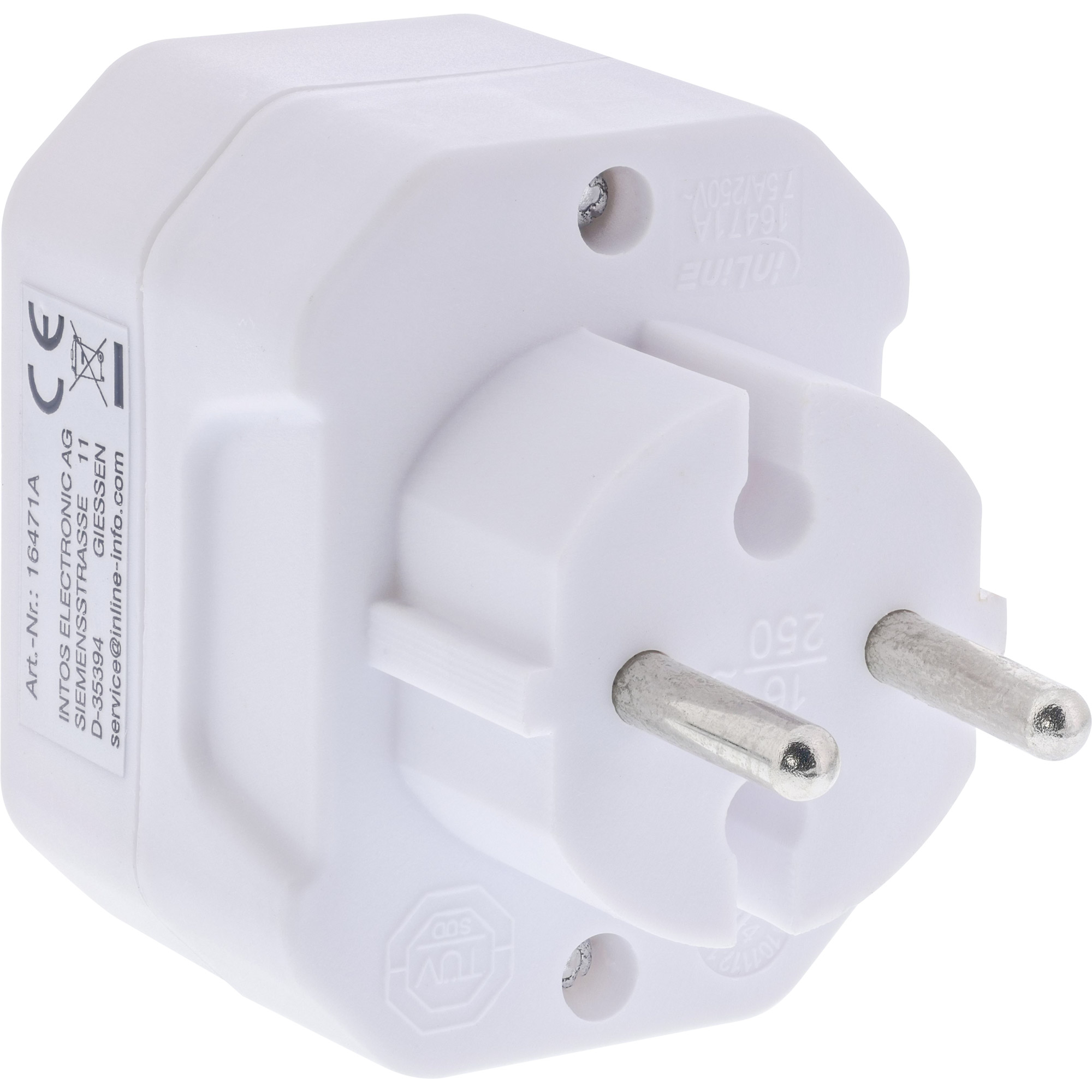 InLine® Steckdosenadapter, Schutzkontakt Stecker an 3x Eurobuchse, weiß